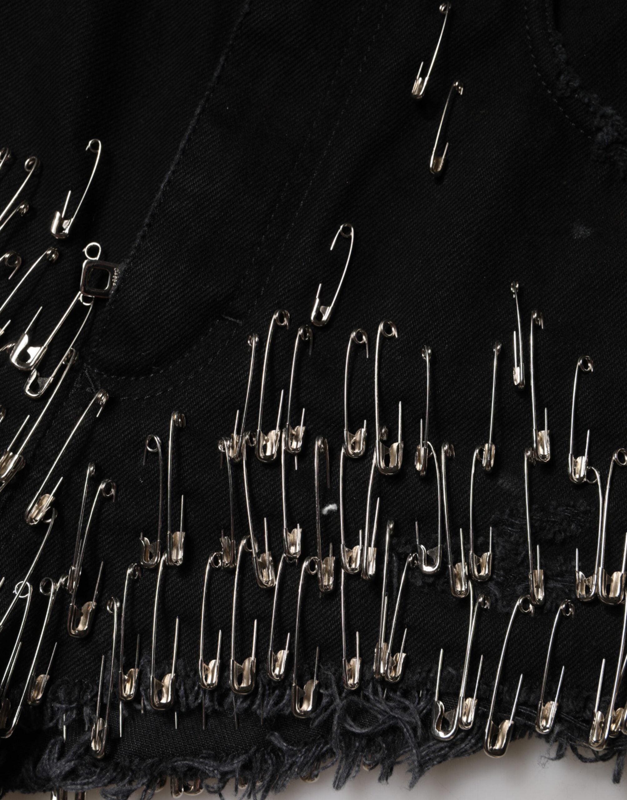 Black Pins Cotton Denim Hot Pants Shorts