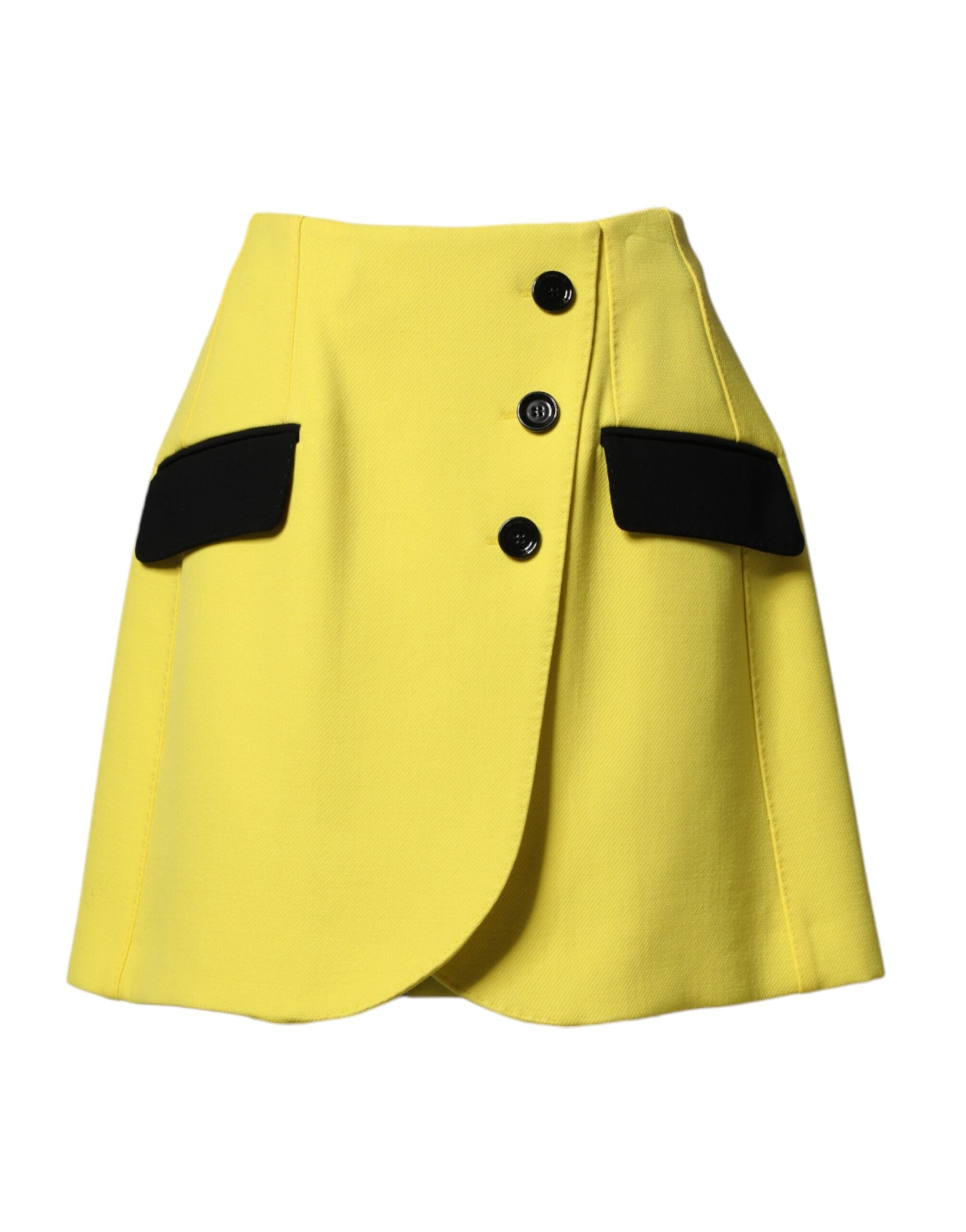 Yellow Wool Buttoned High Waist Mini Skirt