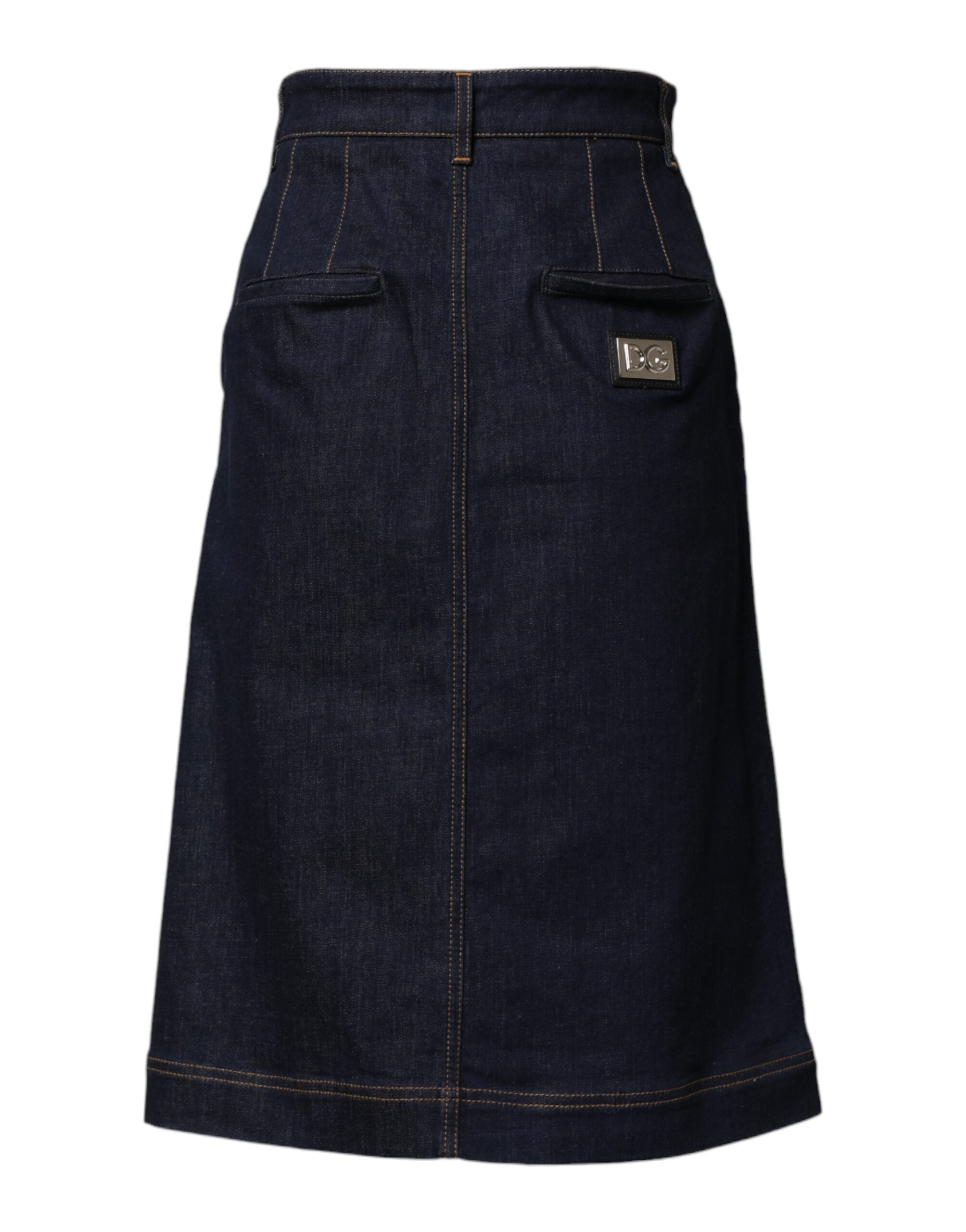 Dark Blue Cotton A-line Denim Midi Skirt