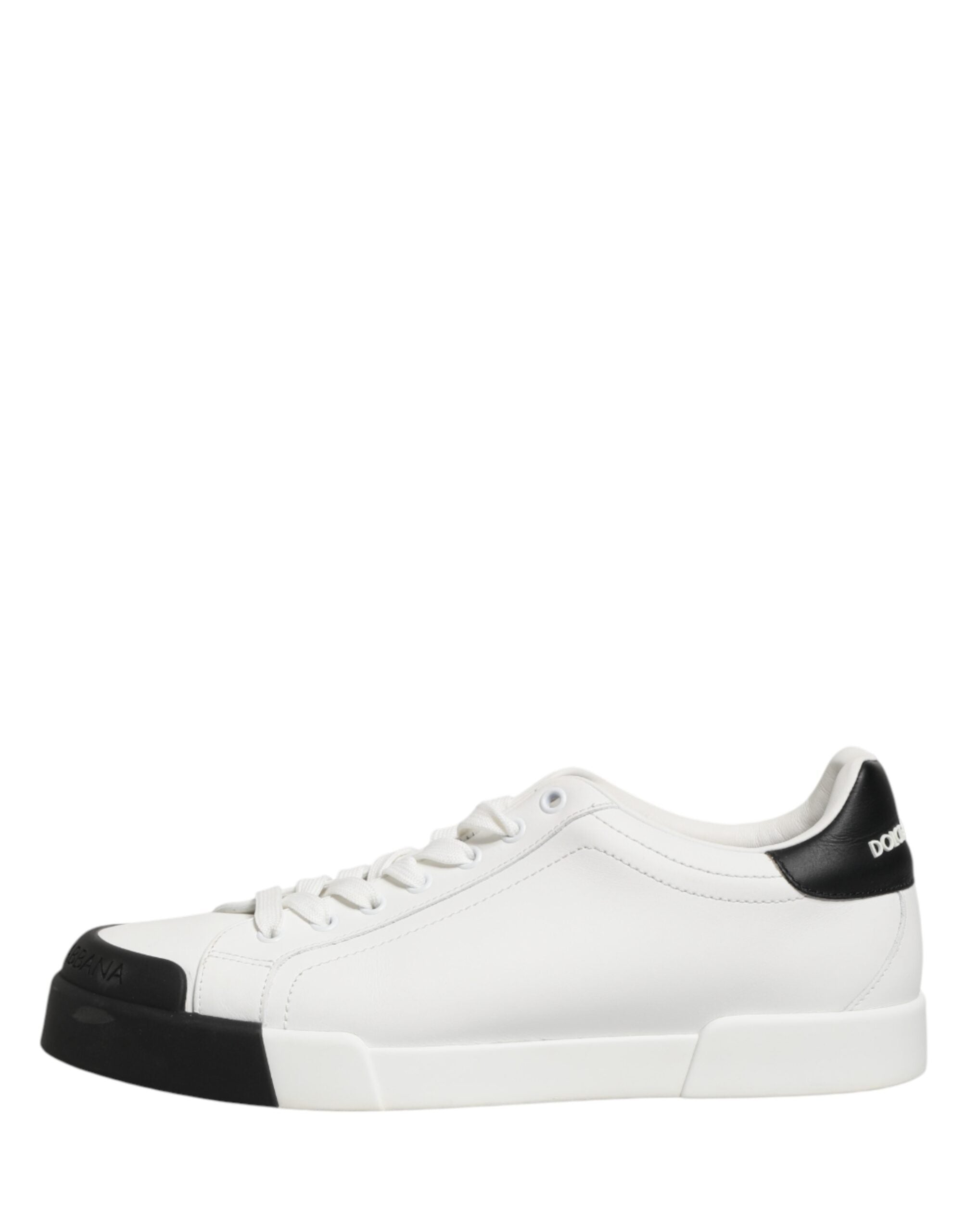 Black White Leather Low Top Sneakers Shoes