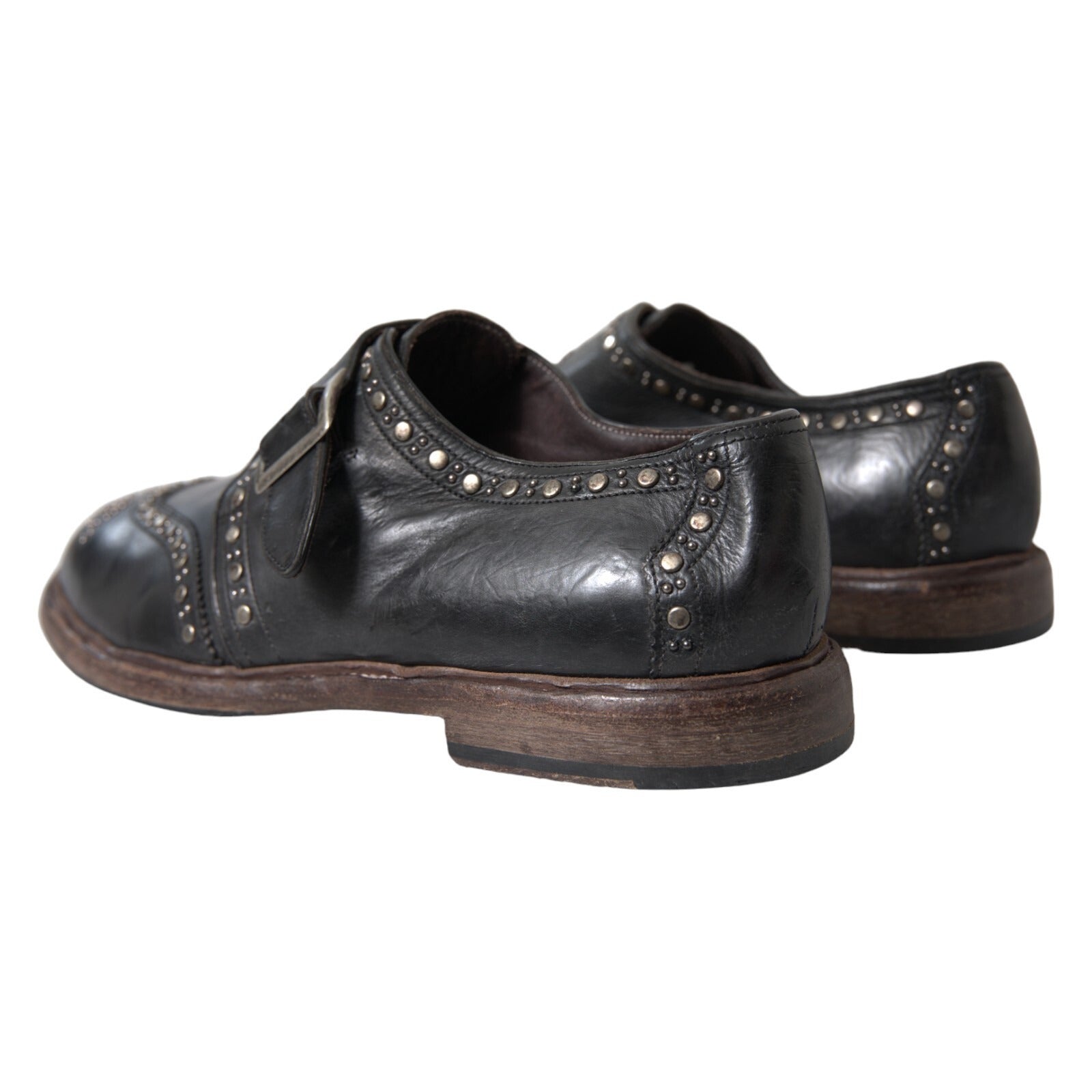 Black Leather Monk Strap Studded Dress Shoes