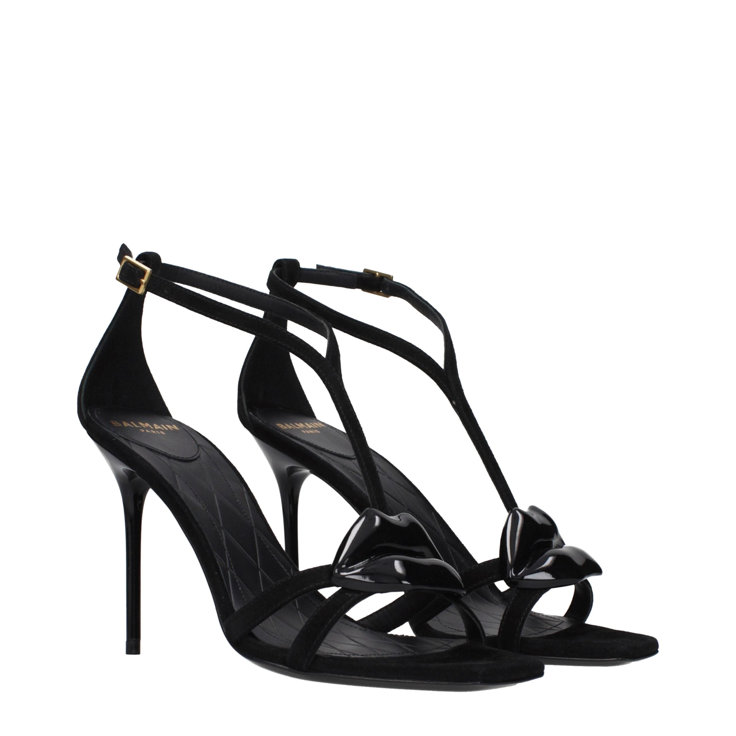 Black Leather Stiletto Heel Sandals