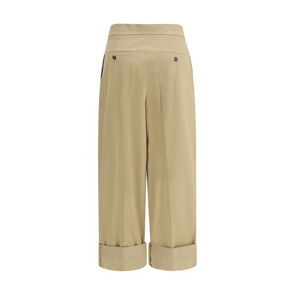 Beige Cotton Cropped Pants