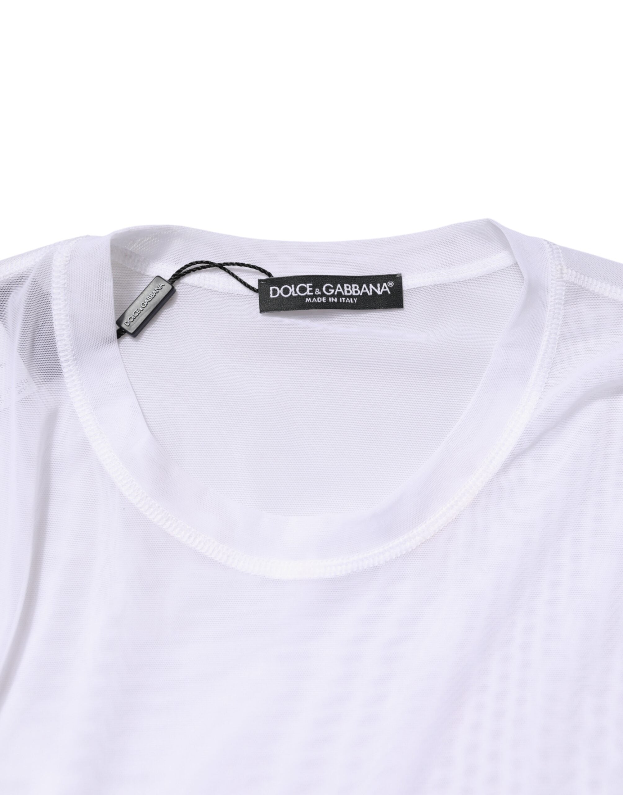 White Nylon Long Sleeves Crewneck T-Shirt