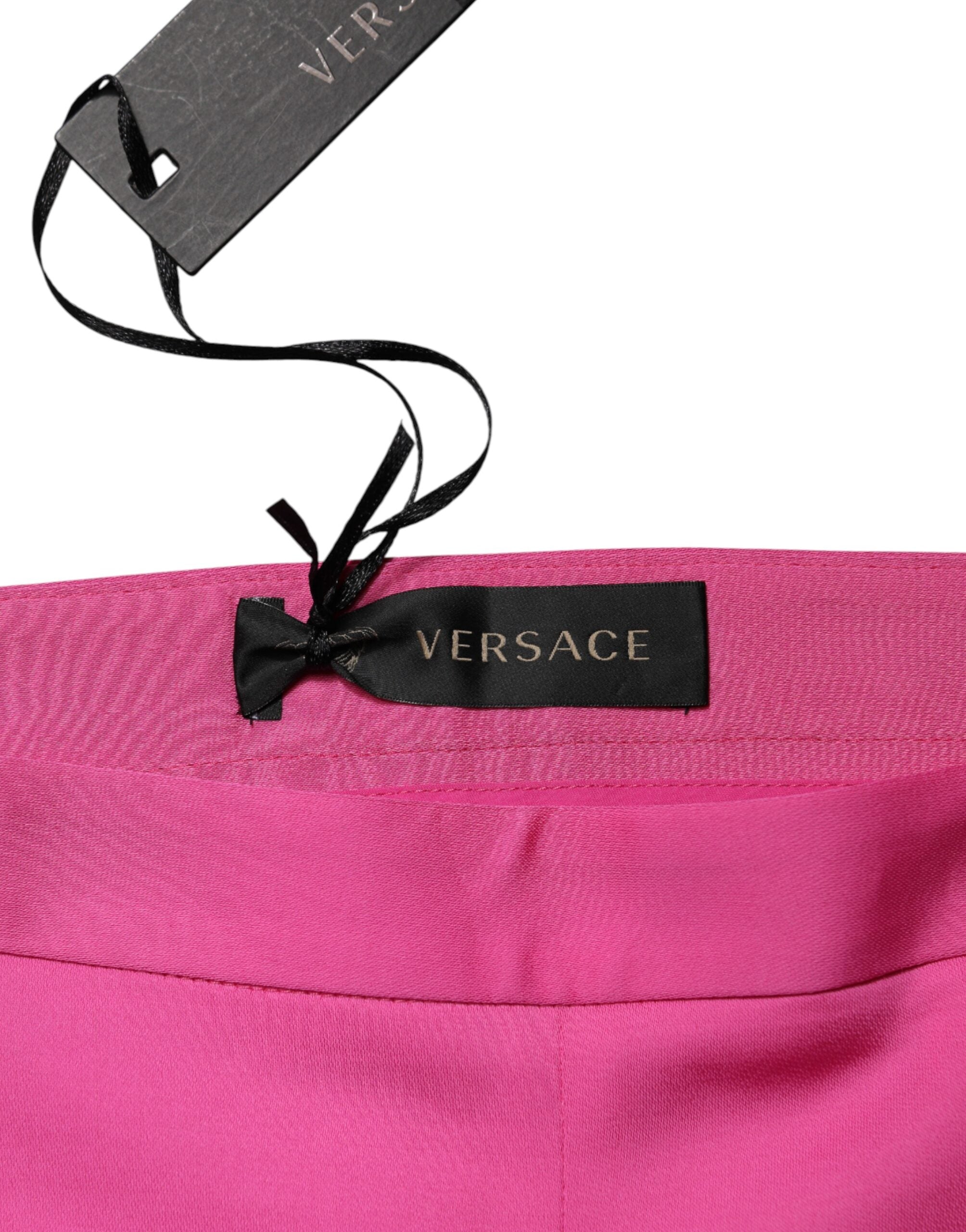 Pink Viscose High Waist Straight Casual Trouser Pants