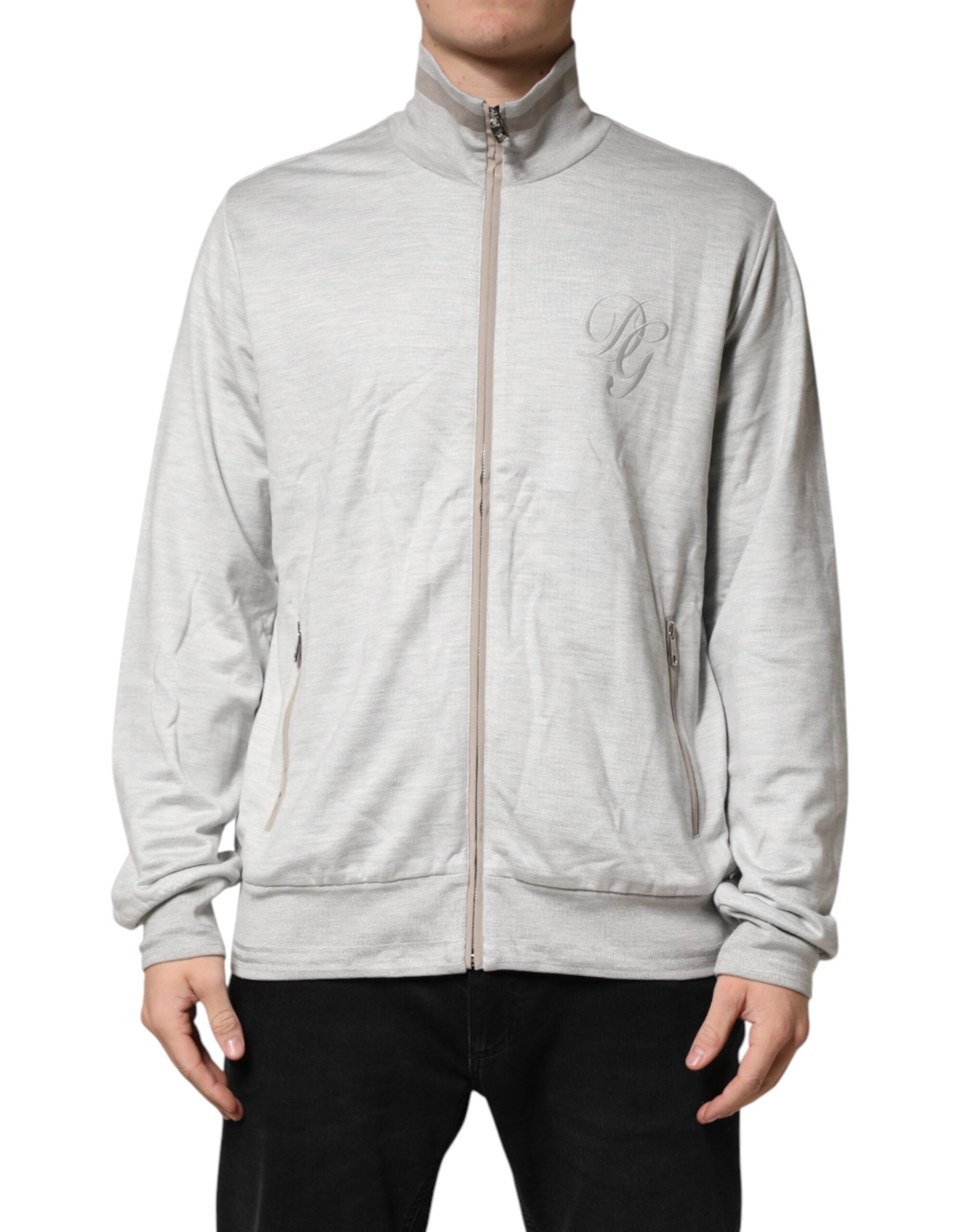 Light Gray Cotton Zipped Cardigan Sweater