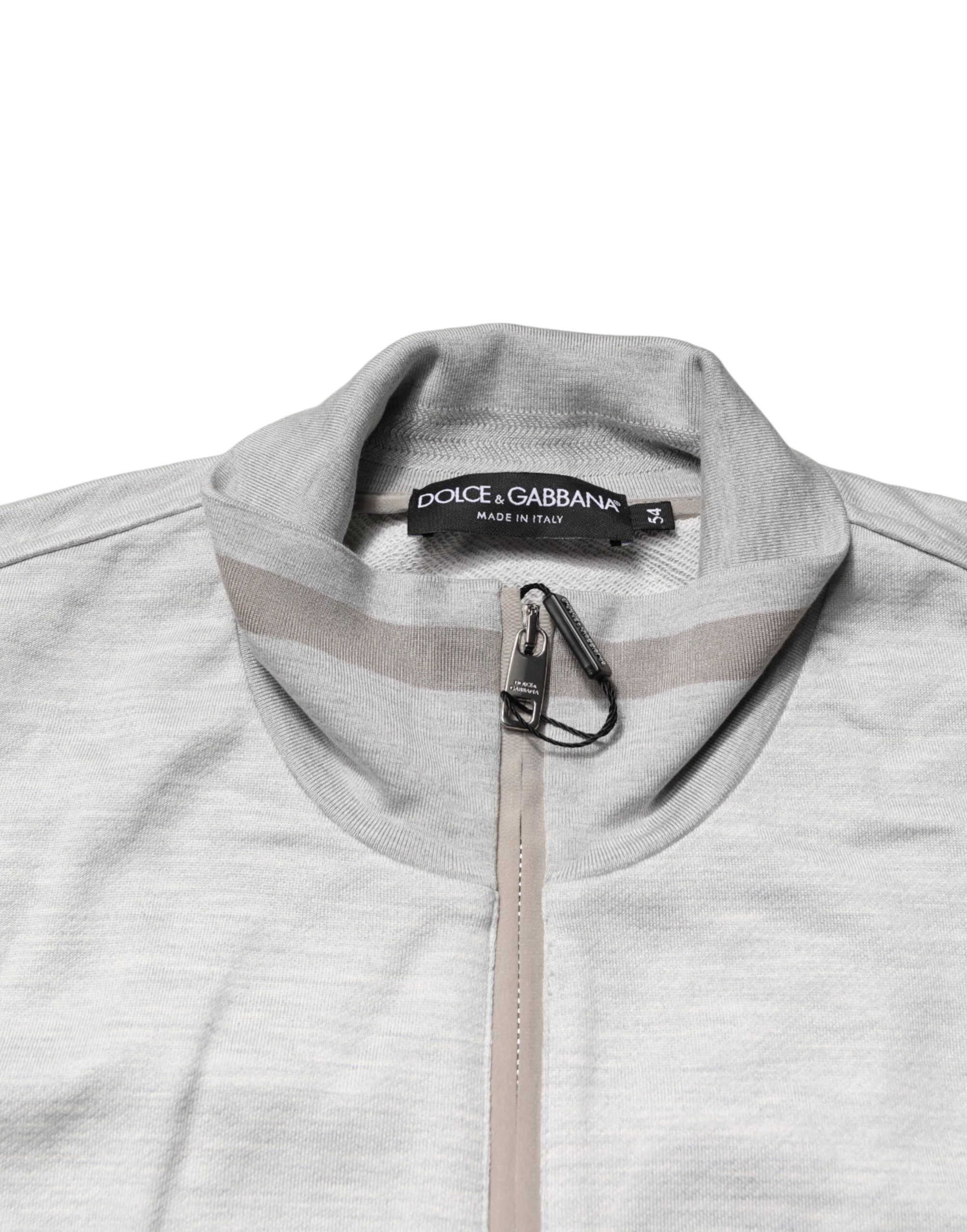 Light Gray Cotton Zipped Cardigan Sweater