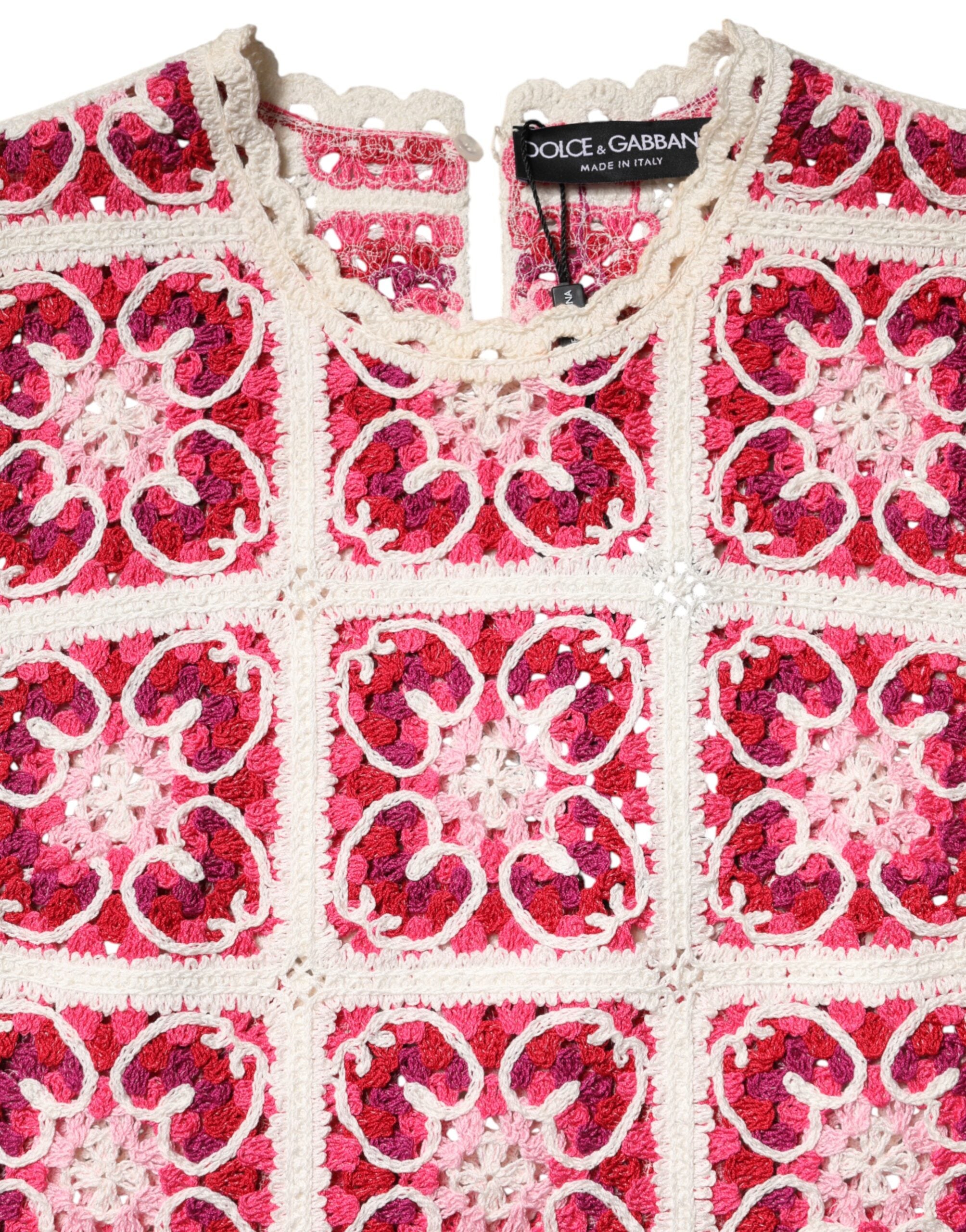 Multicolor Brick Stitched Crochet Mini Dress