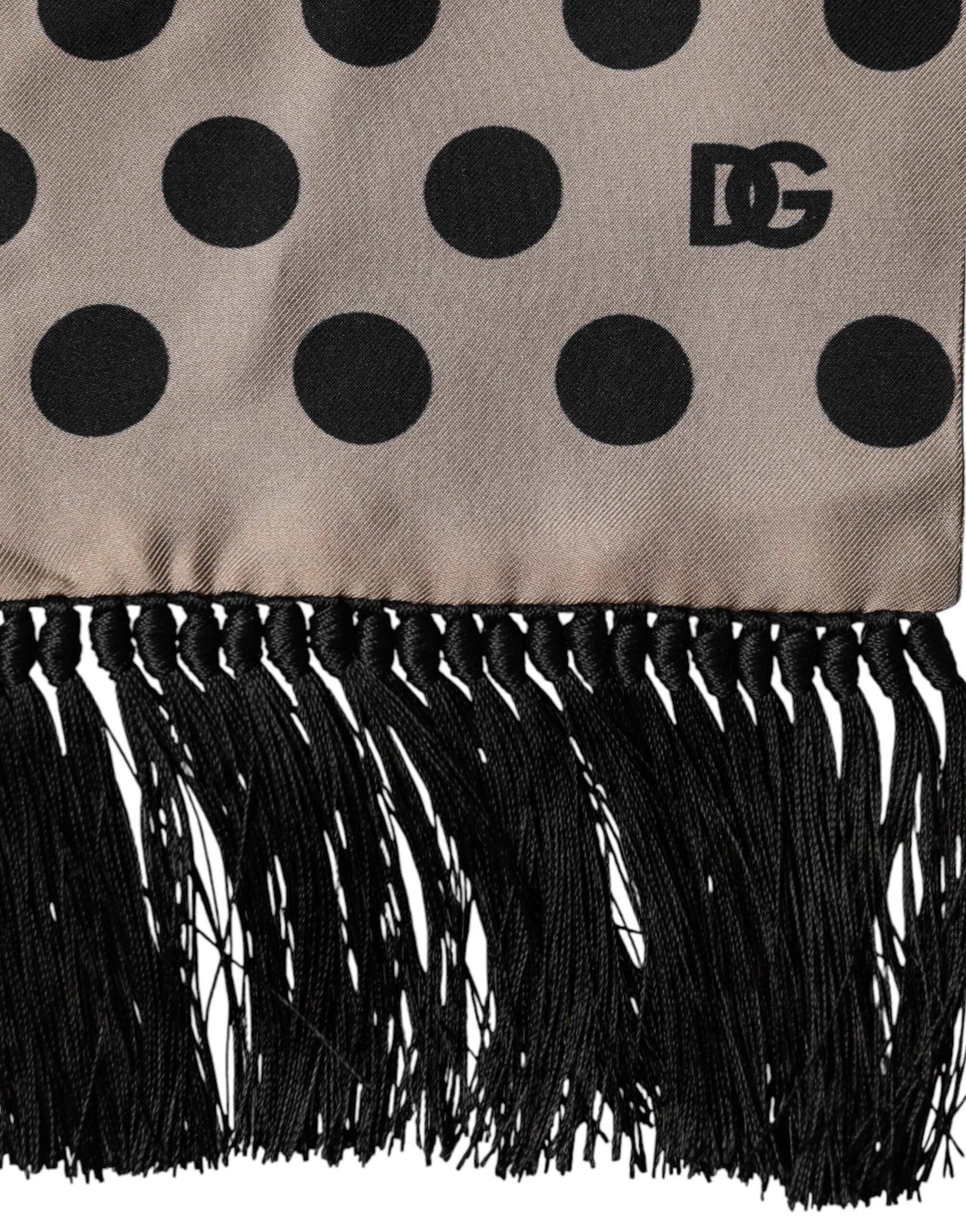 Brown Polka Dot Silk Fringes Foulard Scarf