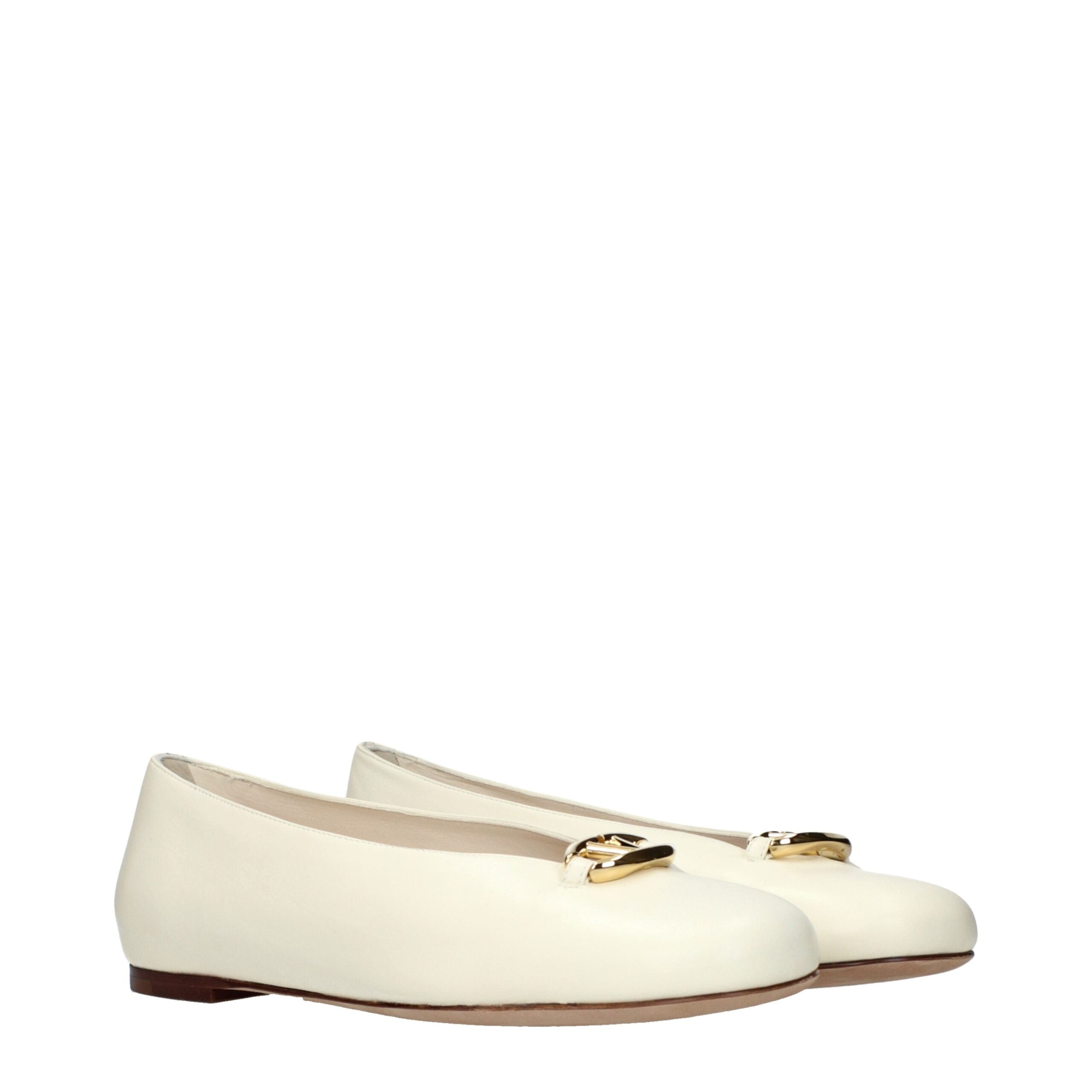 Beige Leather Ballet Flats