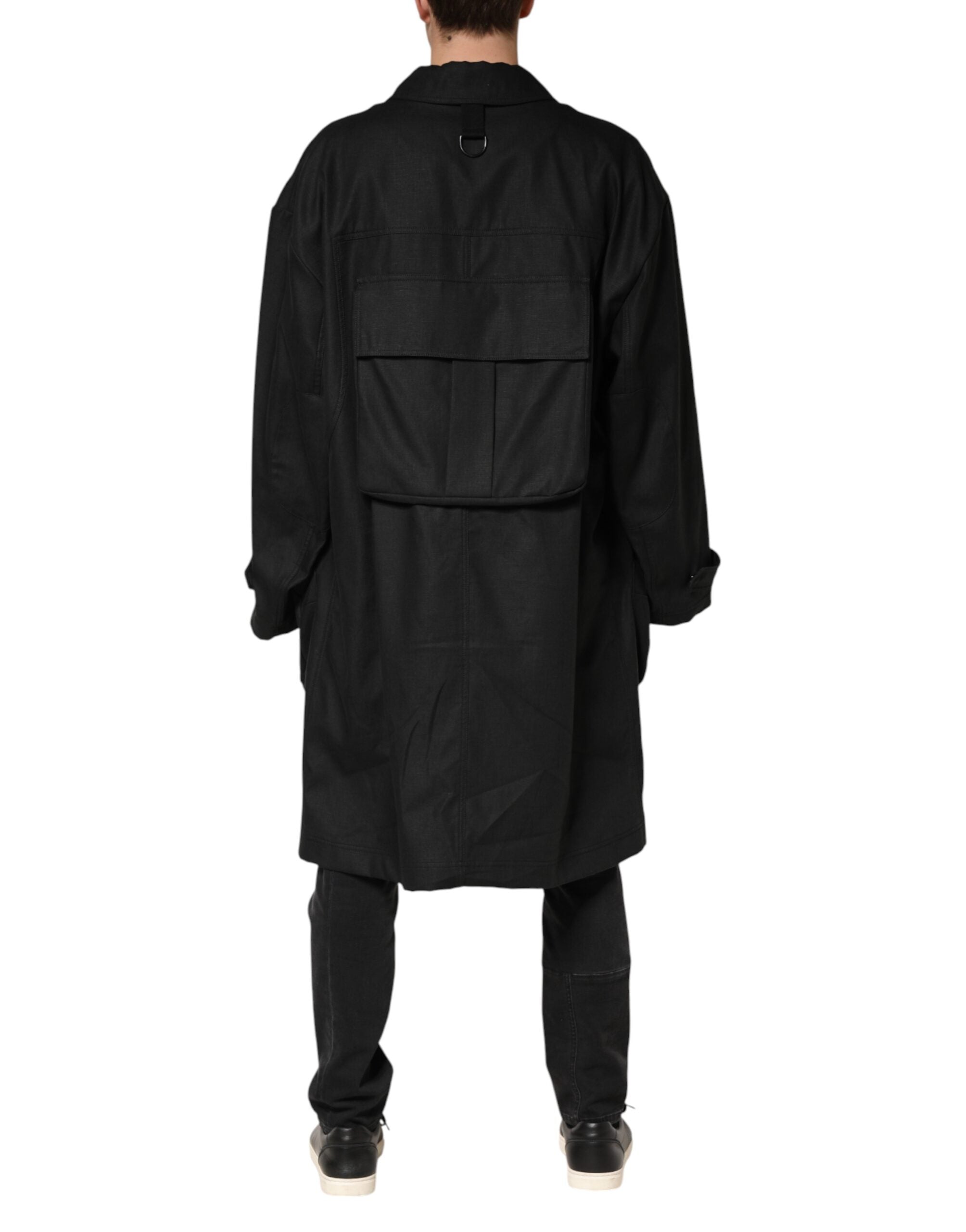 Black Pockets Collared Trench Coat Jacket
