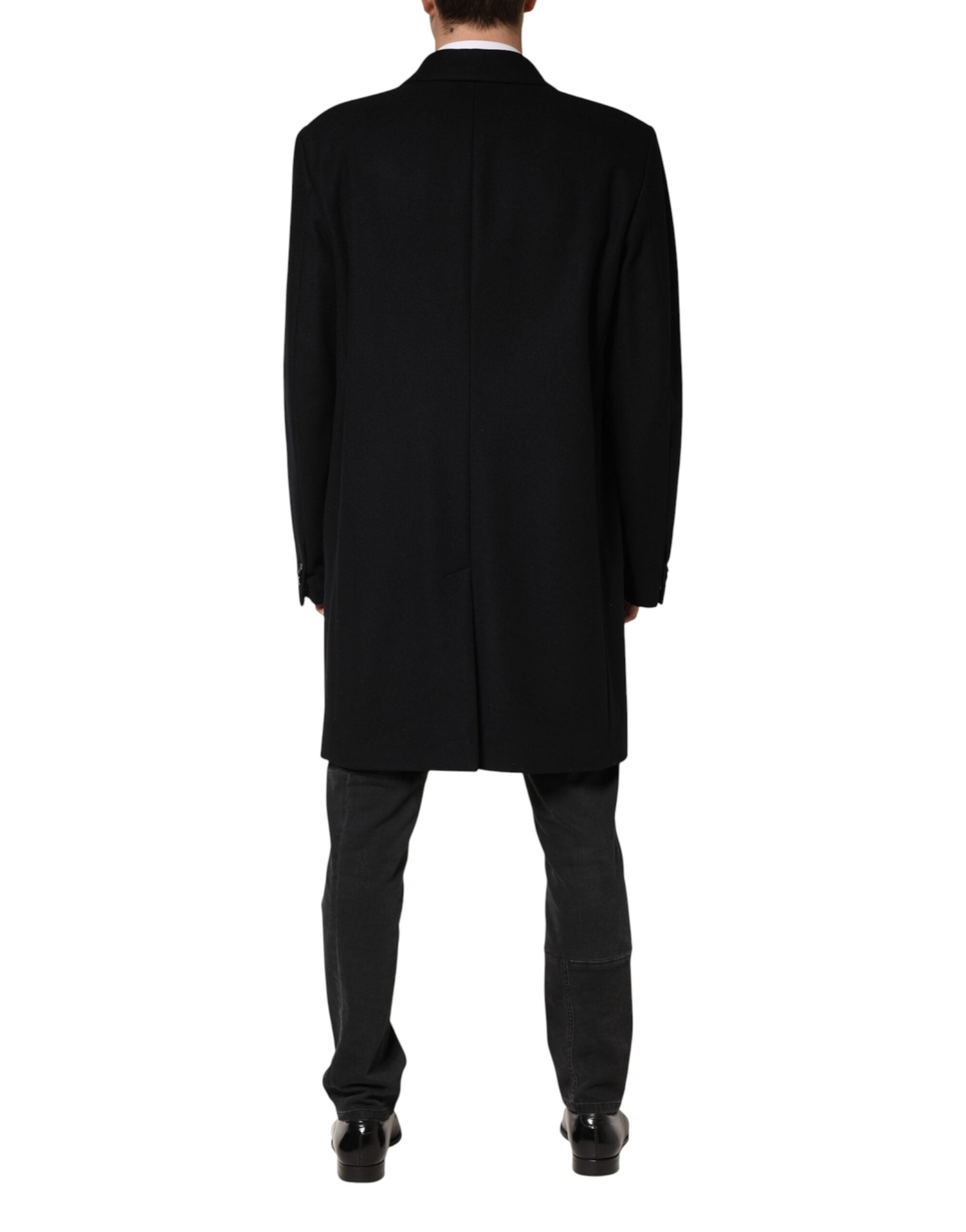 Black Wool Single Breasted Long Coat Jacket