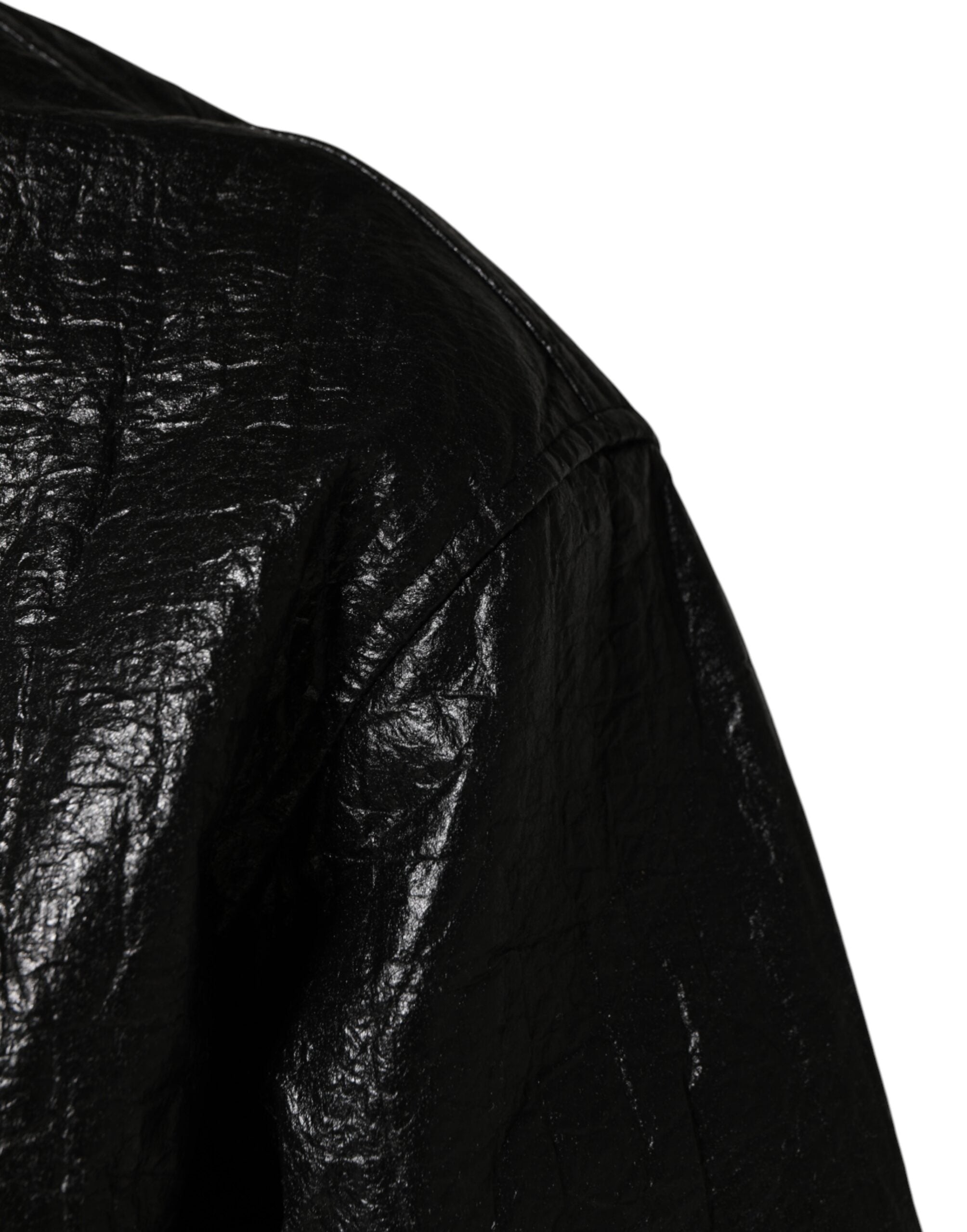 Black Cellulose Leather FullZip Biker Jacket