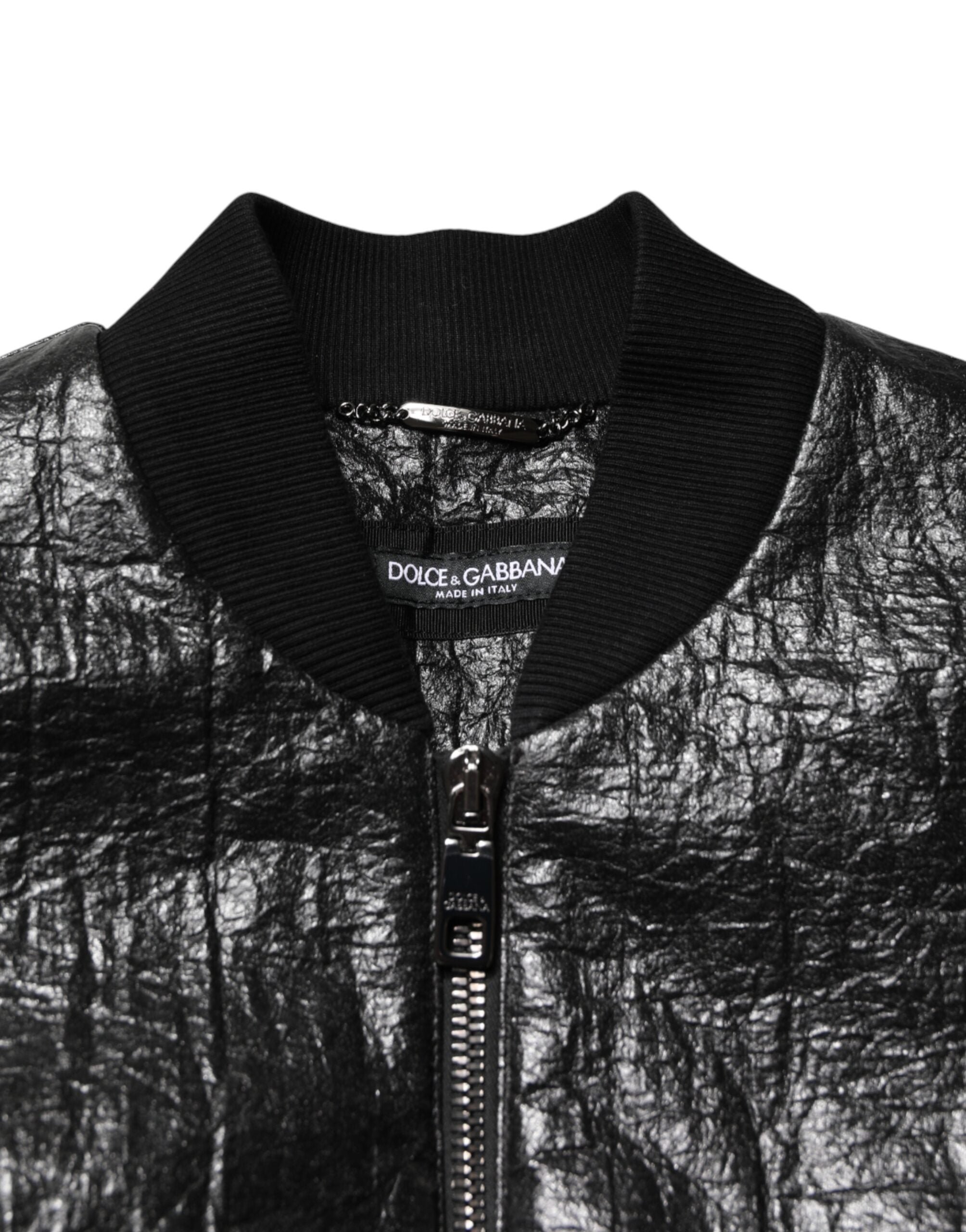 Black Cellulose Leather FullZip Biker Jacket