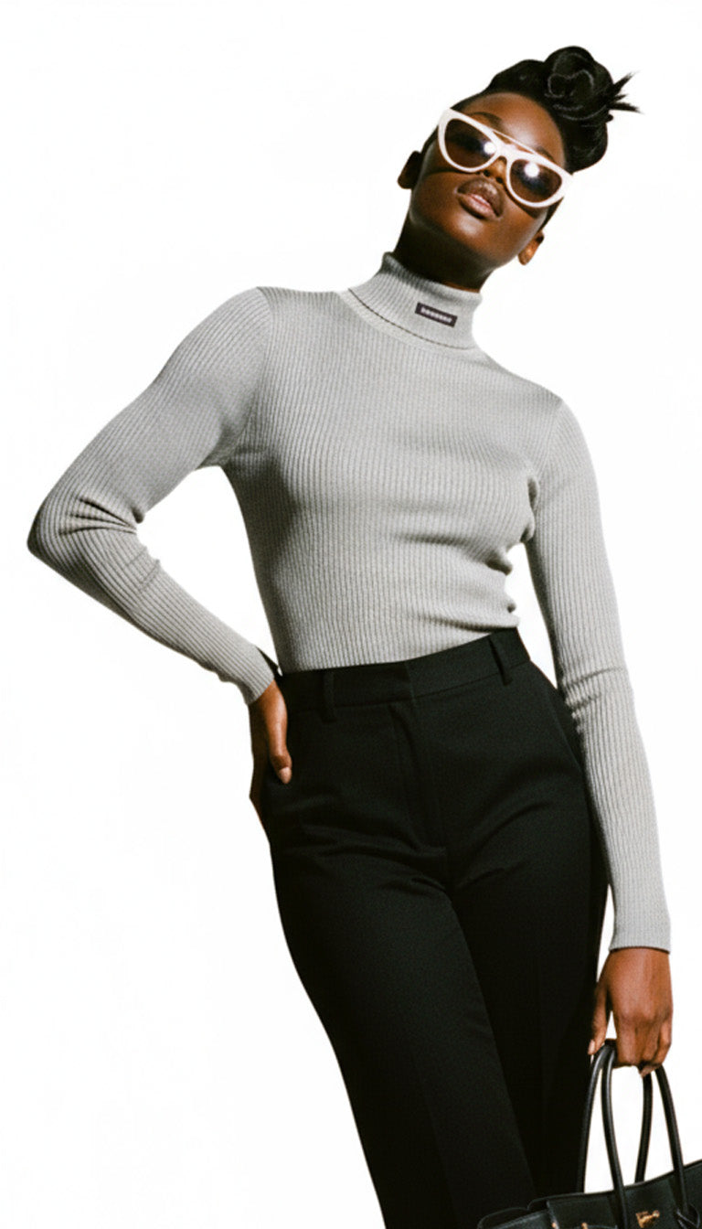 Gray Polyester Turtleneck