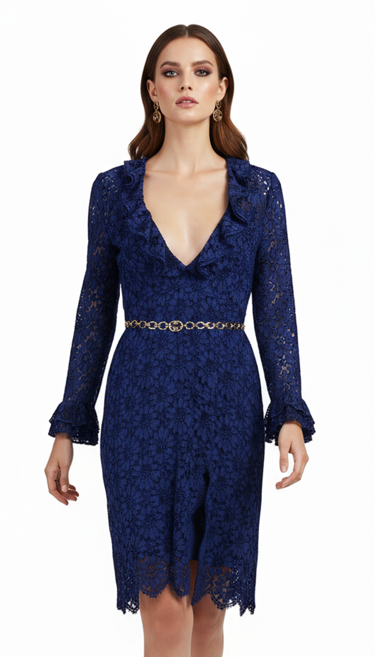 Blu Viscose and Cotton Mid Long Dress