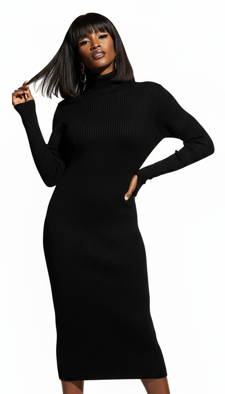 Black Wool Long Dress