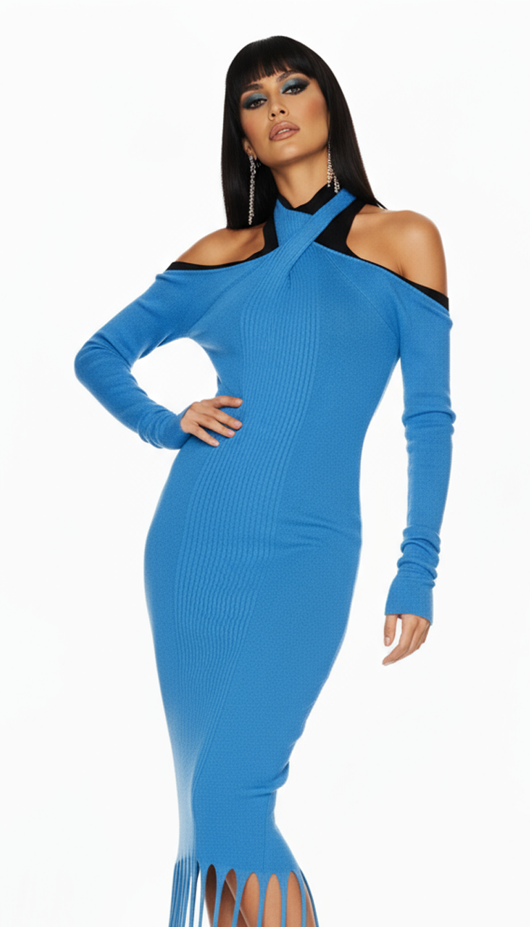 Blue Cotton Casual Dress