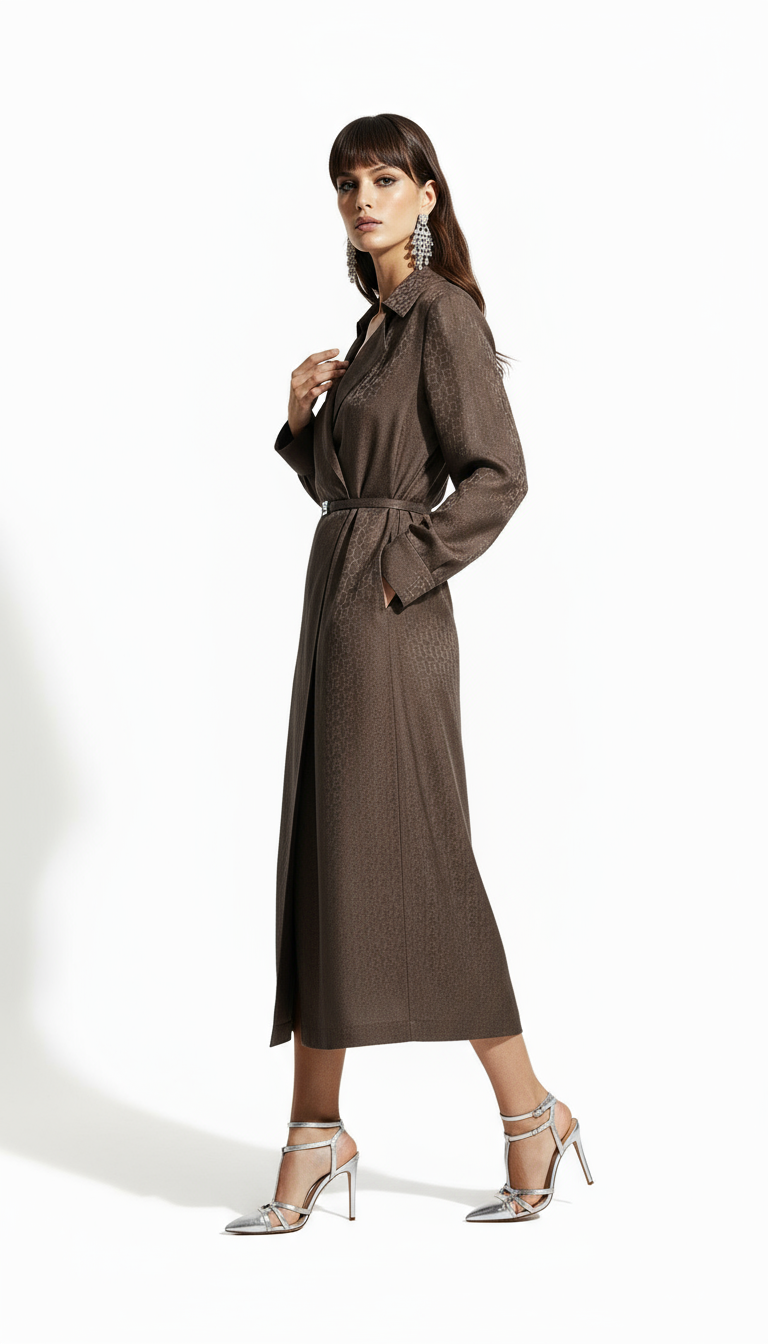 Brown Silk Casual Dress