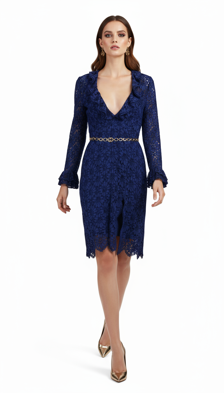 Blu Viscose and Cotton Mid Long Dress