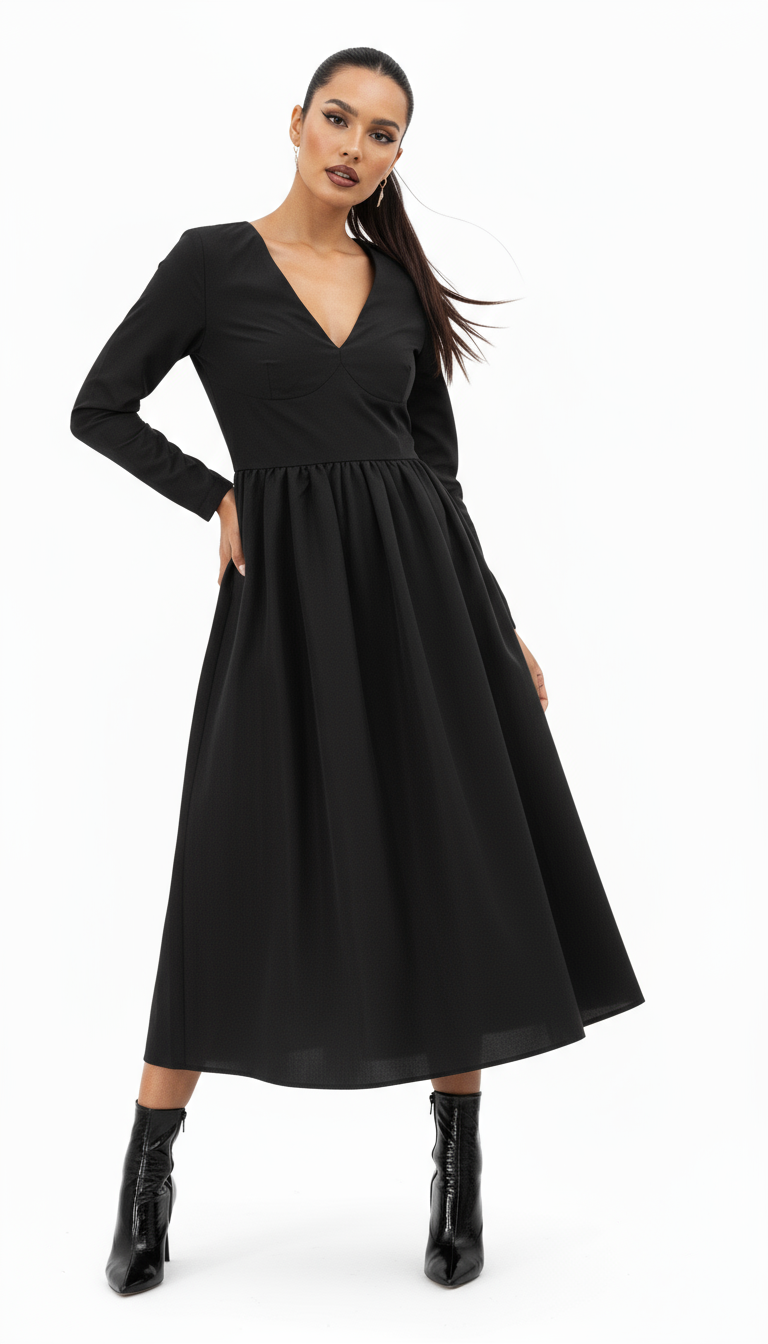 Elegant Black Polyester Dress