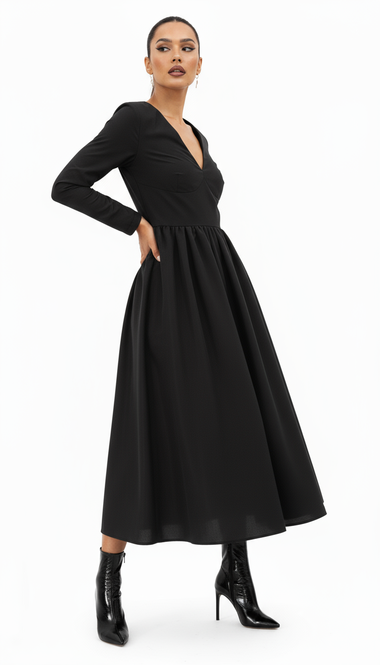 Elegant Black Polyester Dress