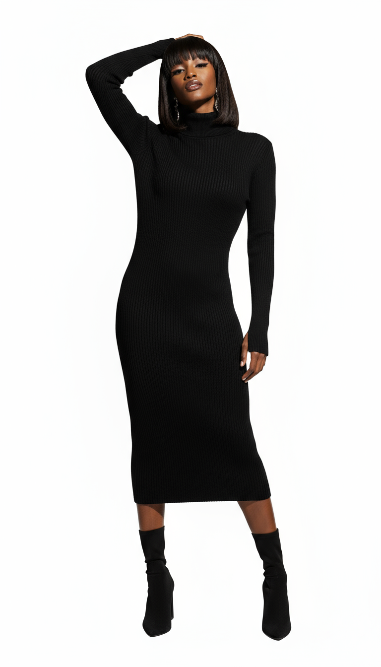 Black Wool Long Dress