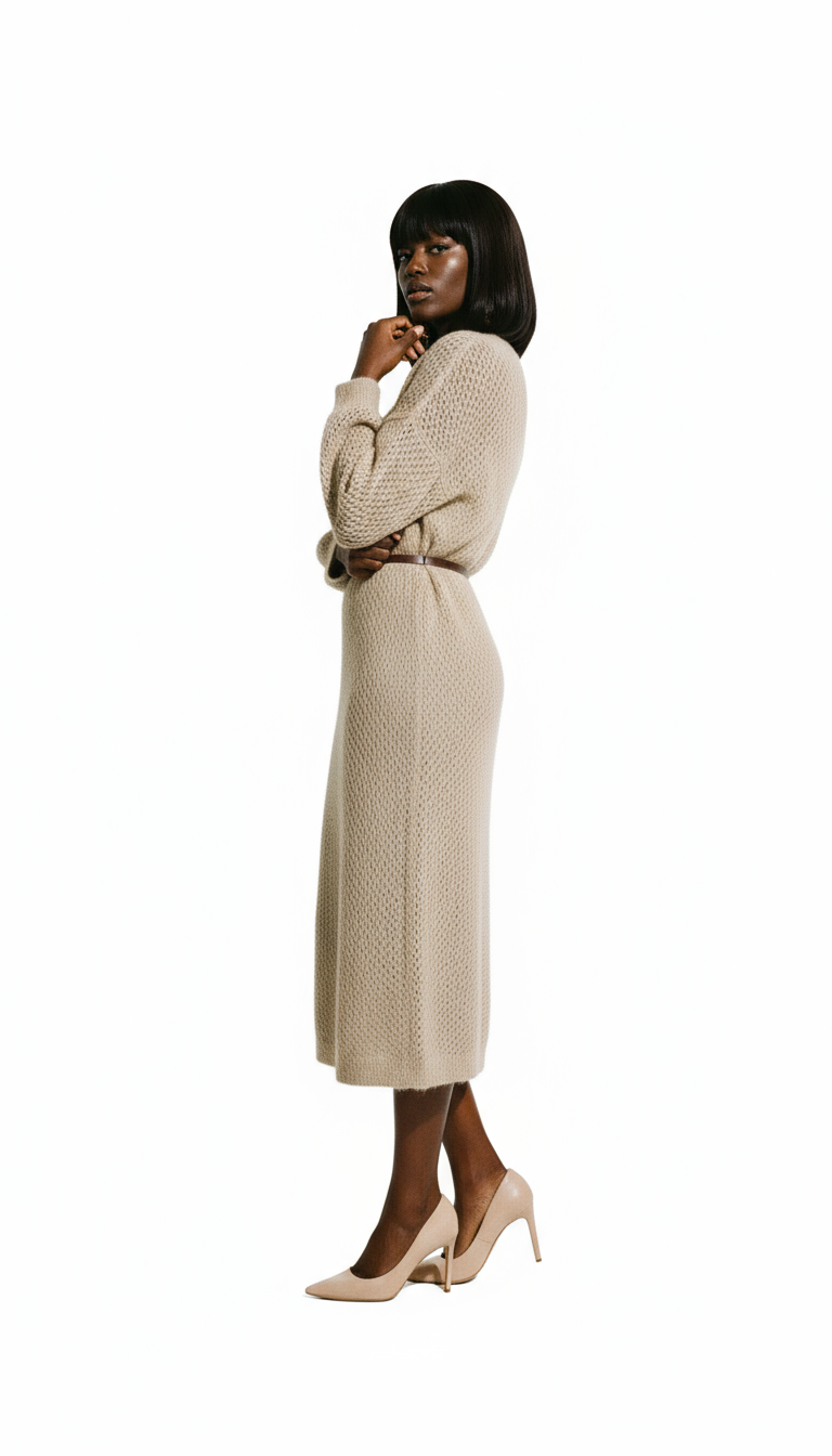 Beige Mohair Casual Dress