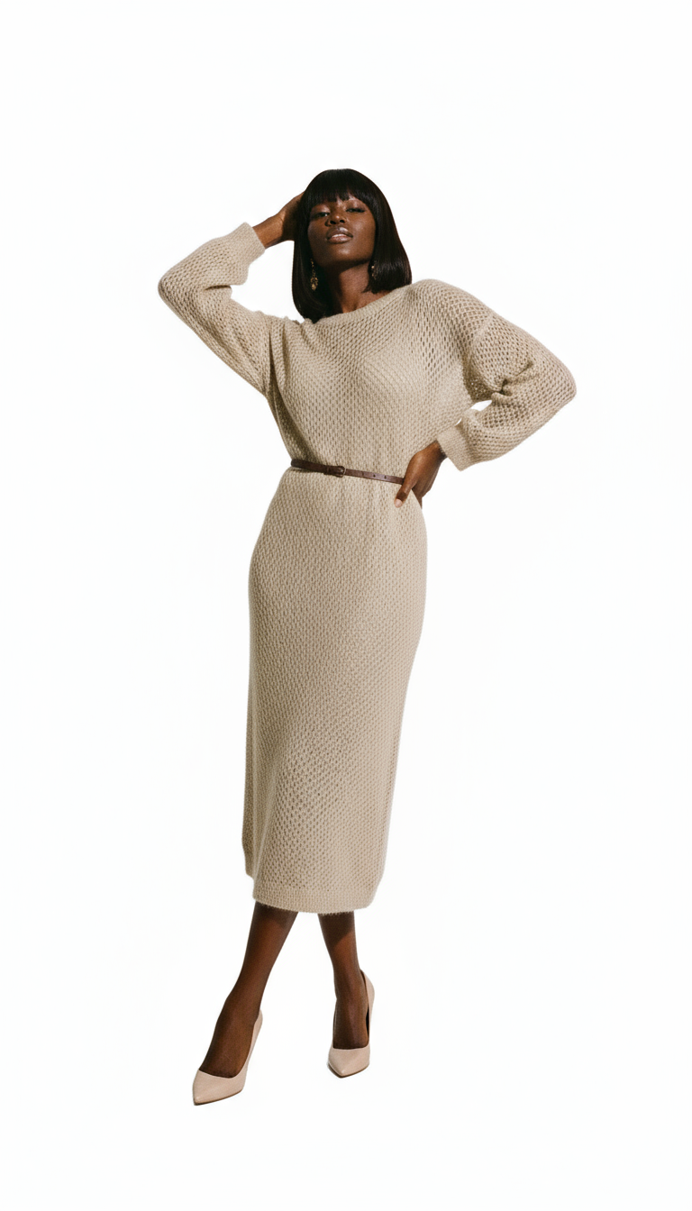 Beige Mohair Casual Dress