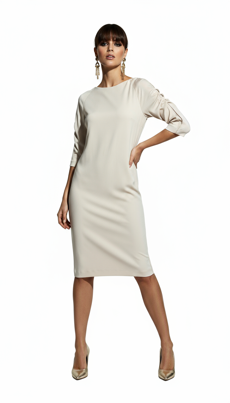 Ivory Viscose Sheath Knee Length Dress
