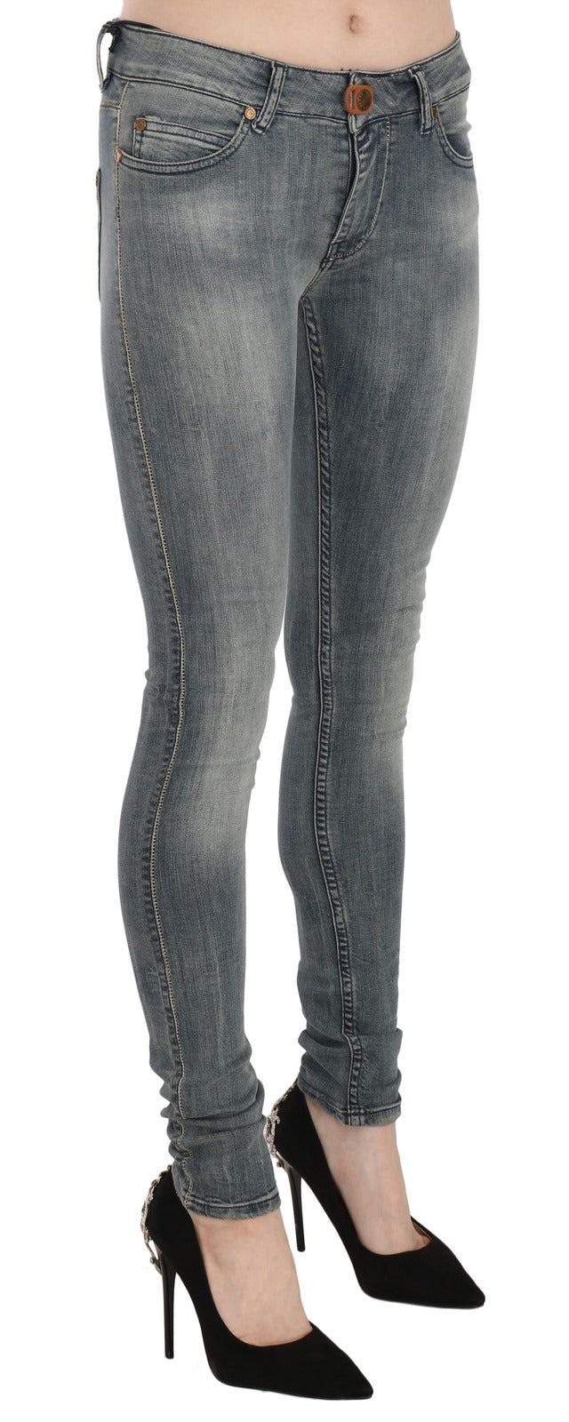 Blue Washed Low Waist Slim Fit Skinny Denim Casual Jeans