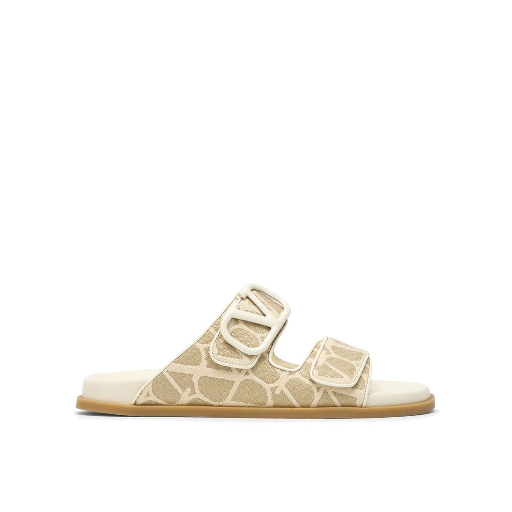 Bicolor Fabric Flat Sandals