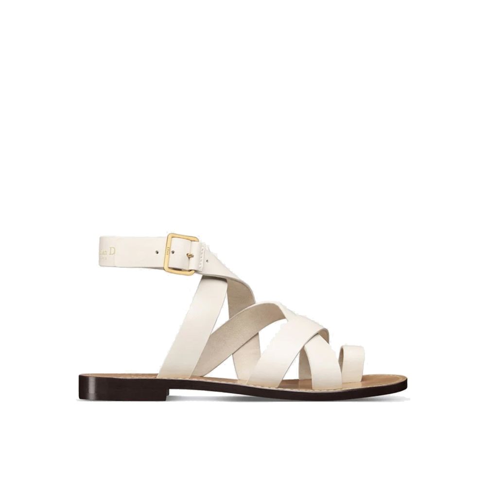 White Calfskin Strap-On Sandals