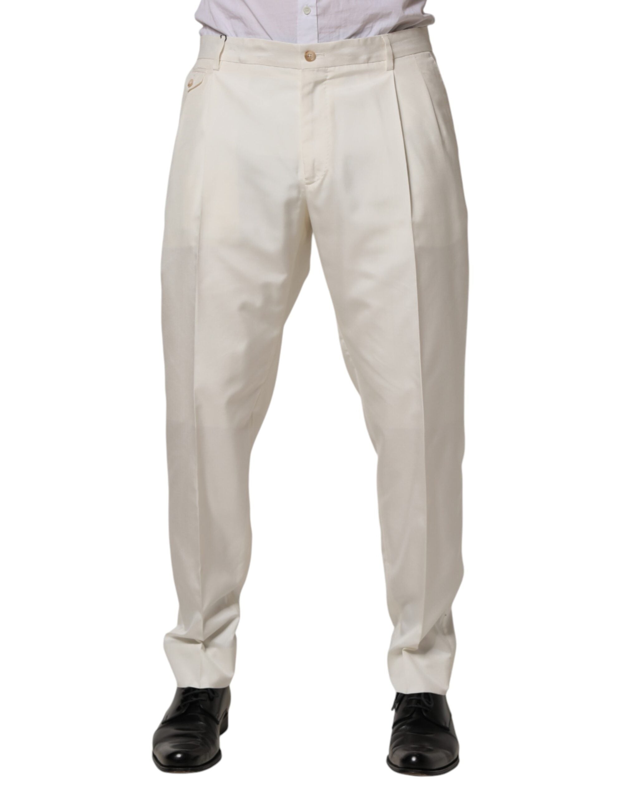 White Silk Tapered Dress Men Trouser Pants
