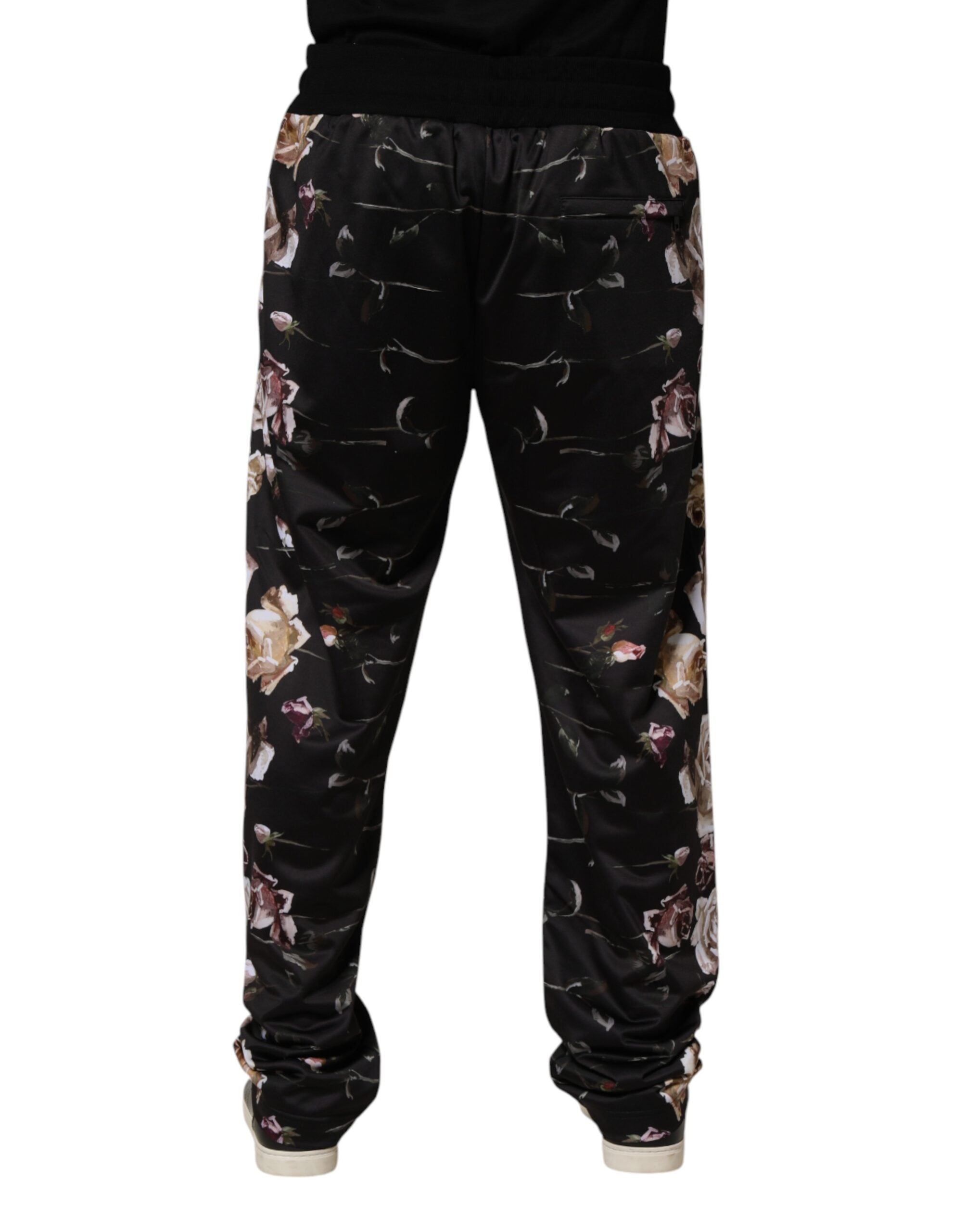 Black Floral Straight-Leg Chino Trouser Pants