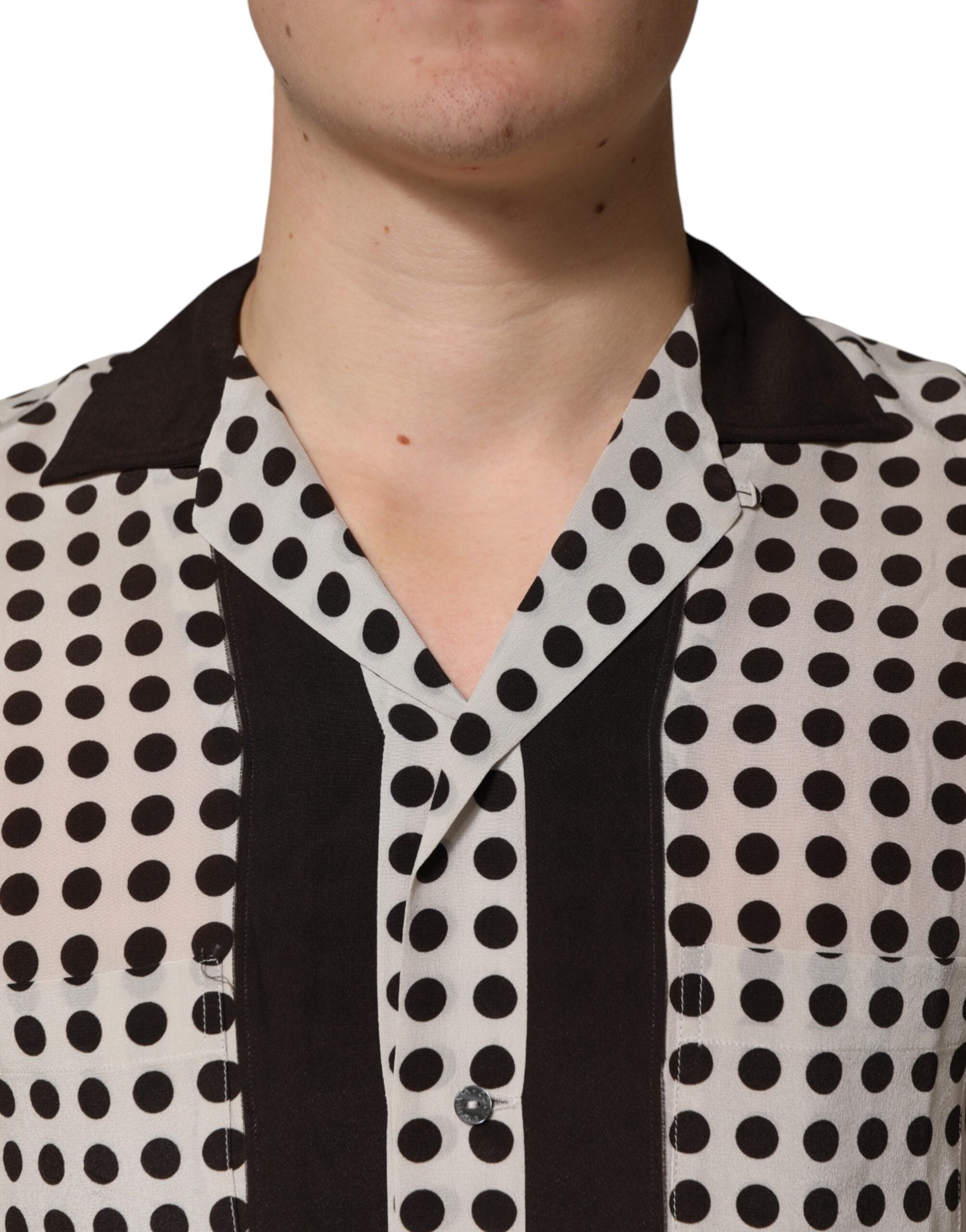 White Black Polka Dot Silk Men Casual Shirt