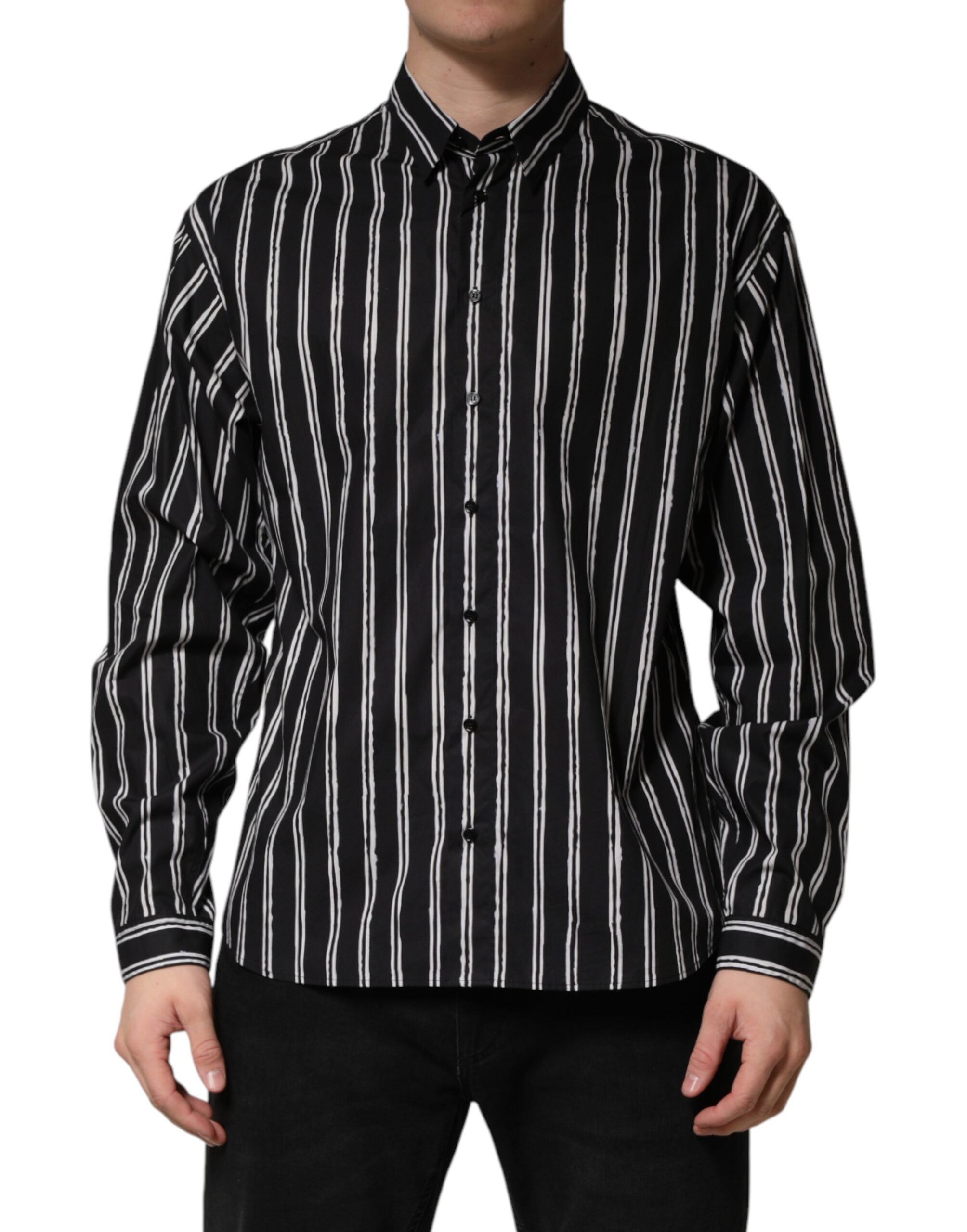 Black Stripes Cotton Men Formal Dress Shirt