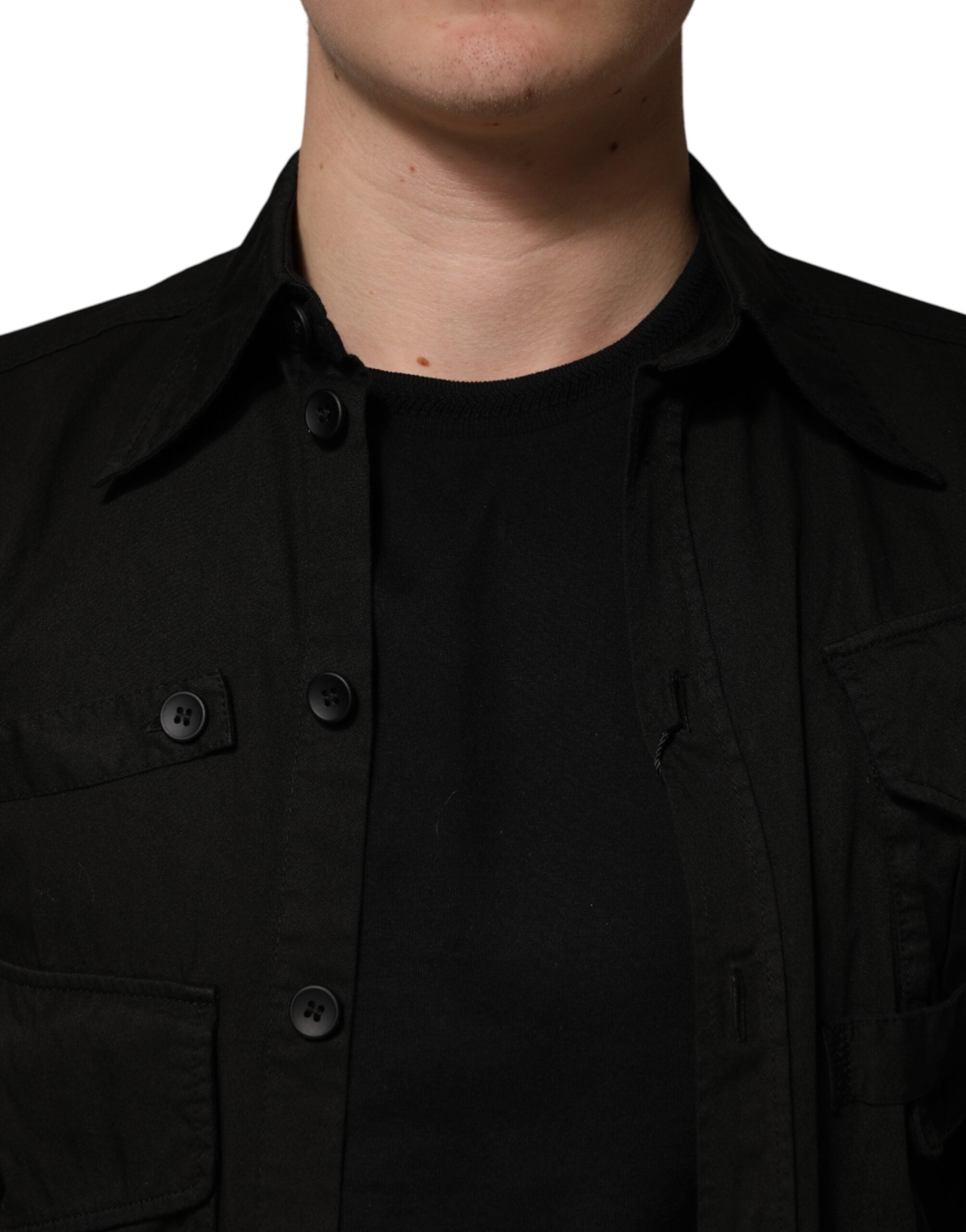 Black Cotton Collared Men Button Down Shirt