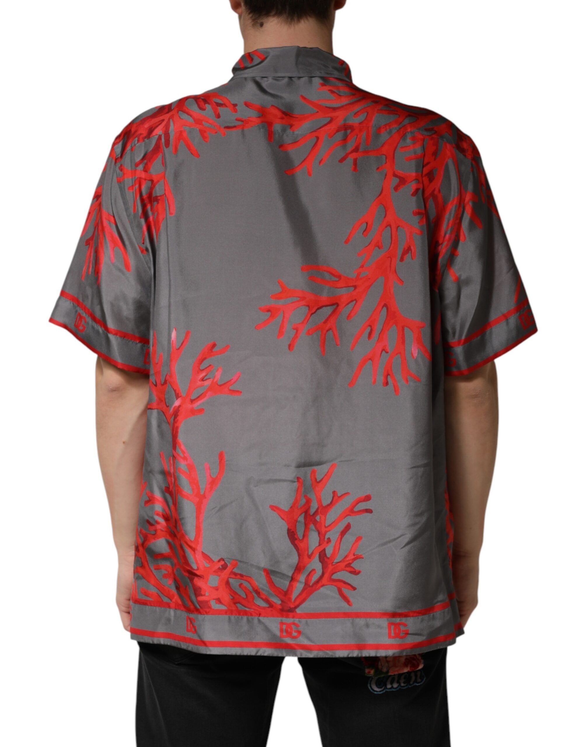 Gray Red Corals Short Sleeves Casual Shirt