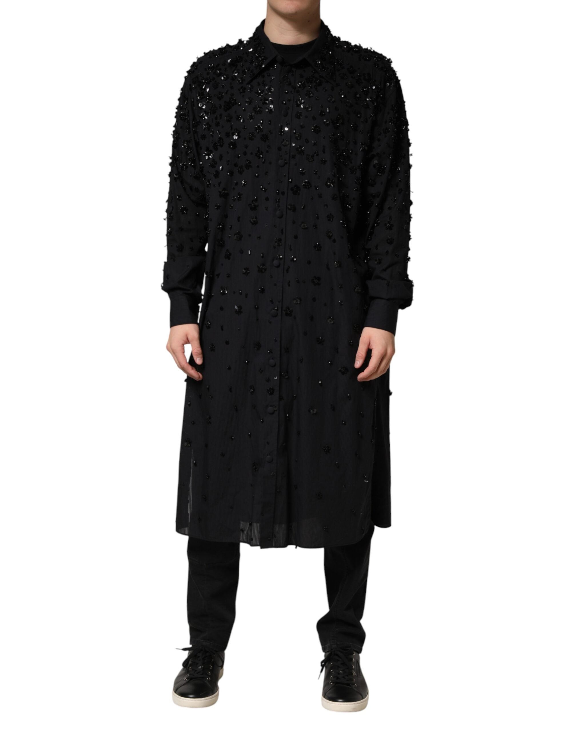 Black Sequin Embellished Men Collared Shirt
