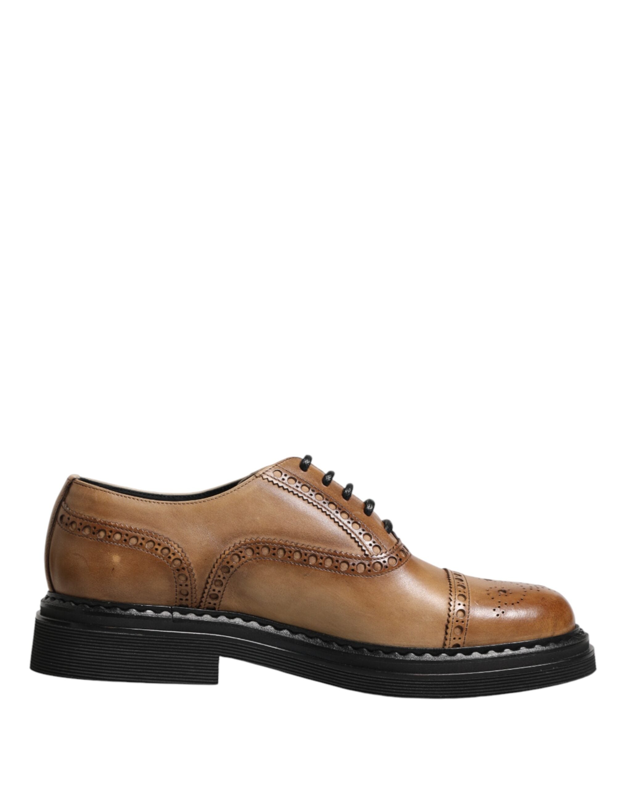 Brown Lace Up Leather Brogue Derby Men Shoes