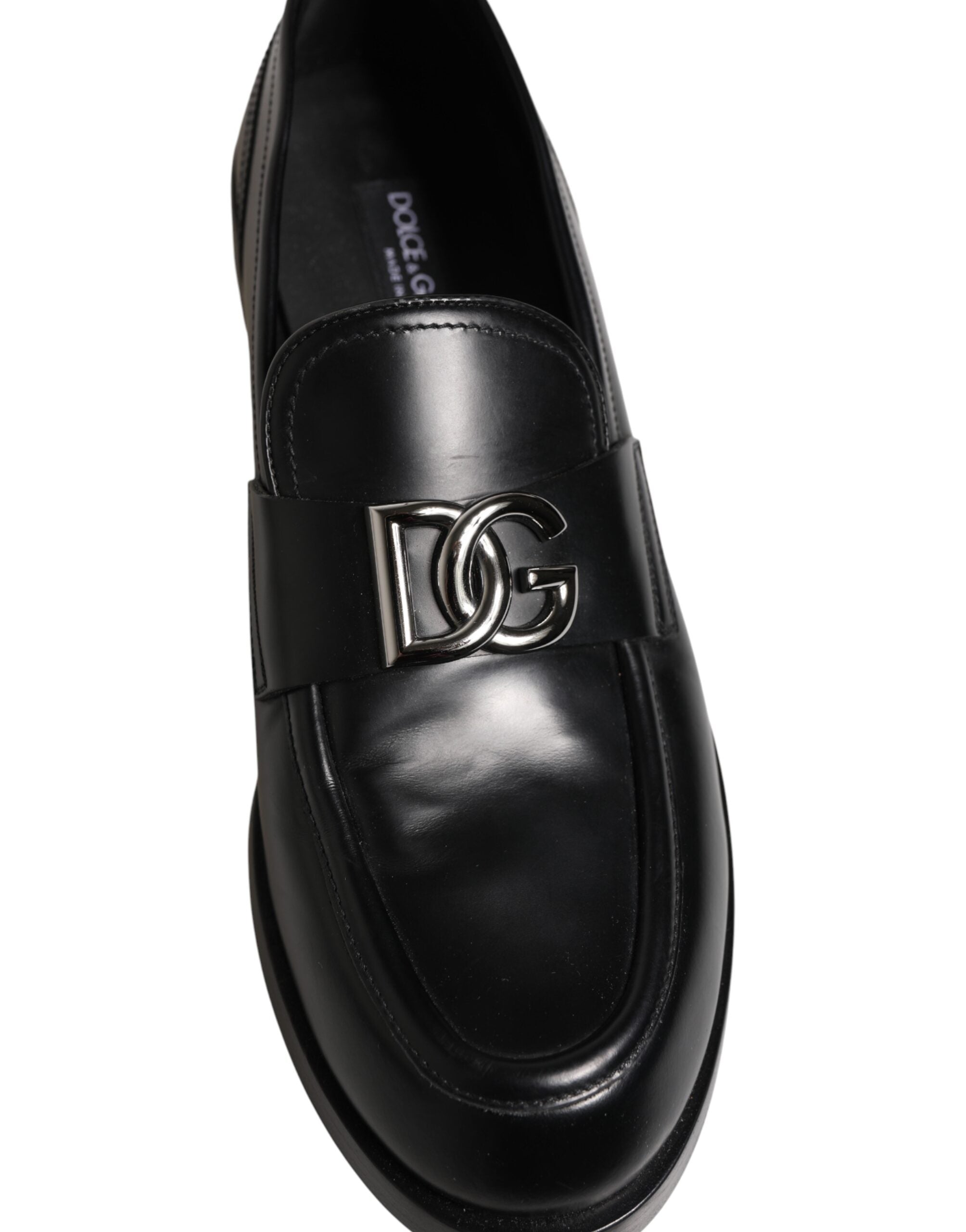 Black Leather DG Plaque Loafers Dress Shoes