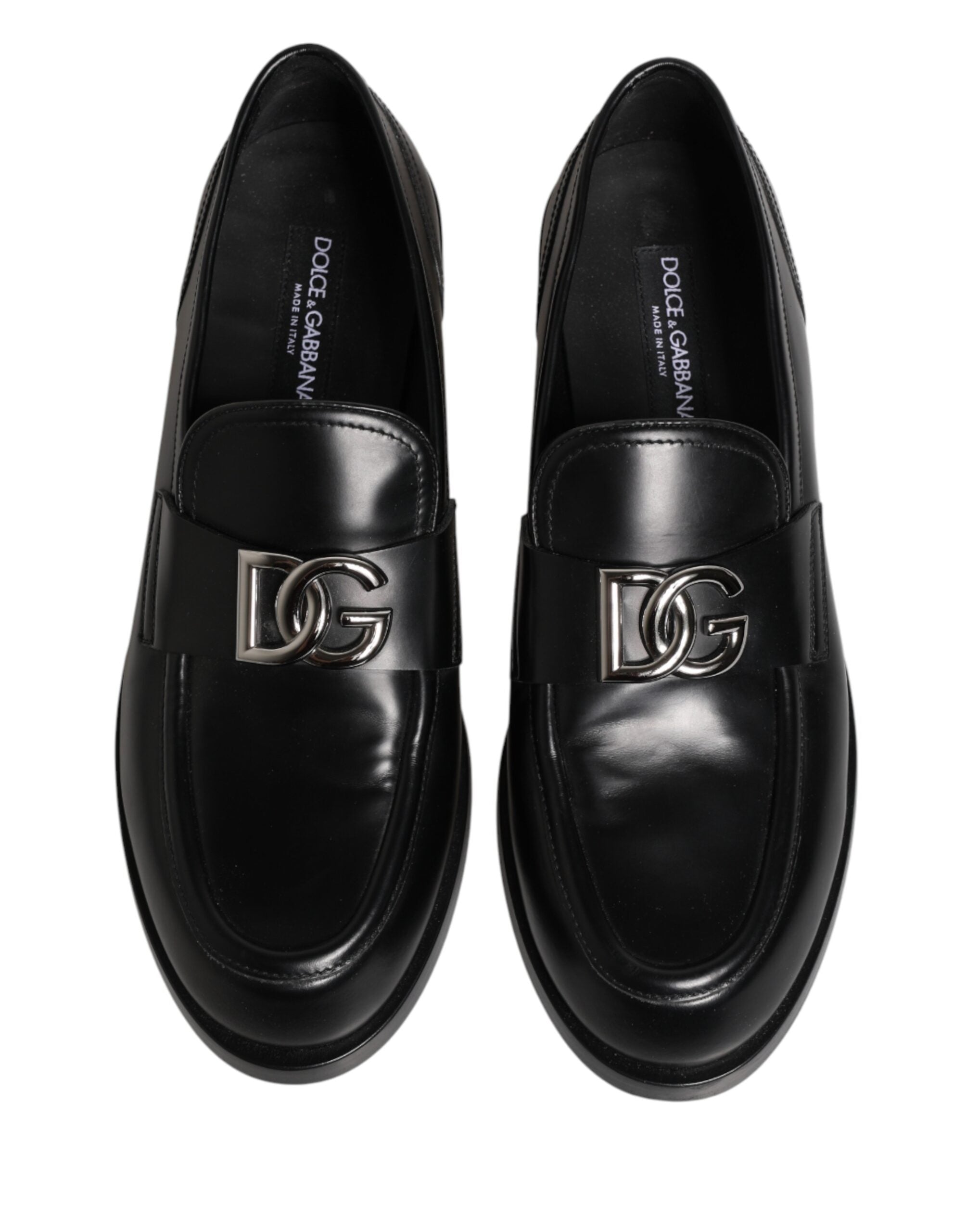 Black Leather DG Plaque Loafers Dress Shoes