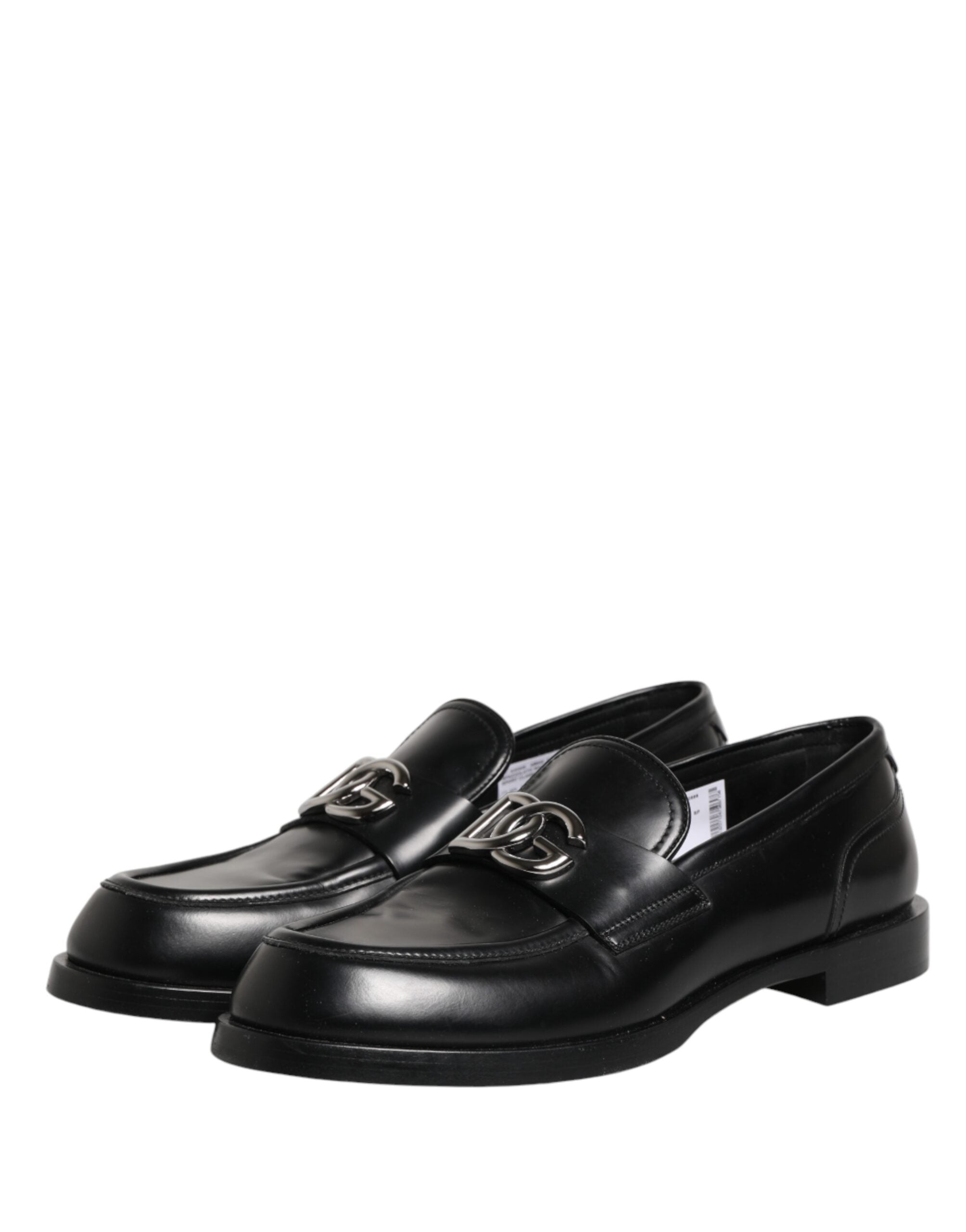 Black Leather DG Plaque Loafers Dress Shoes