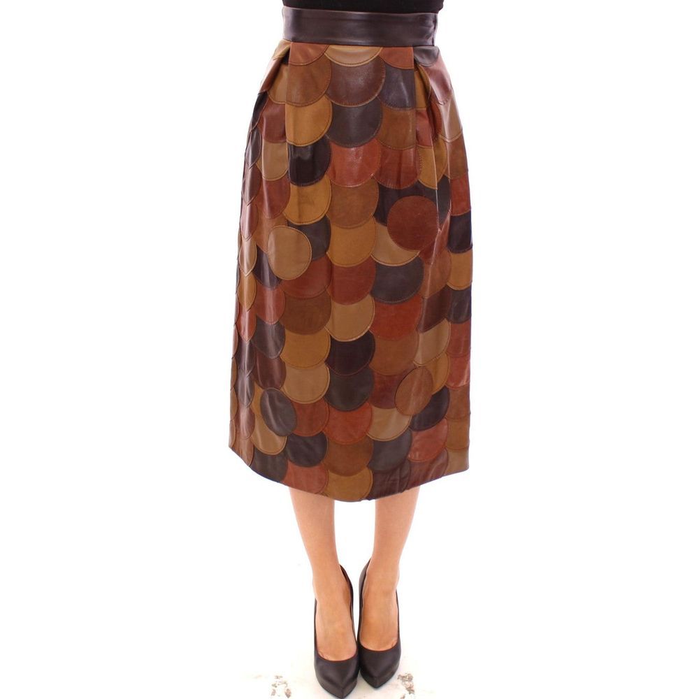 Brown Lamb Leather Midi Skirt