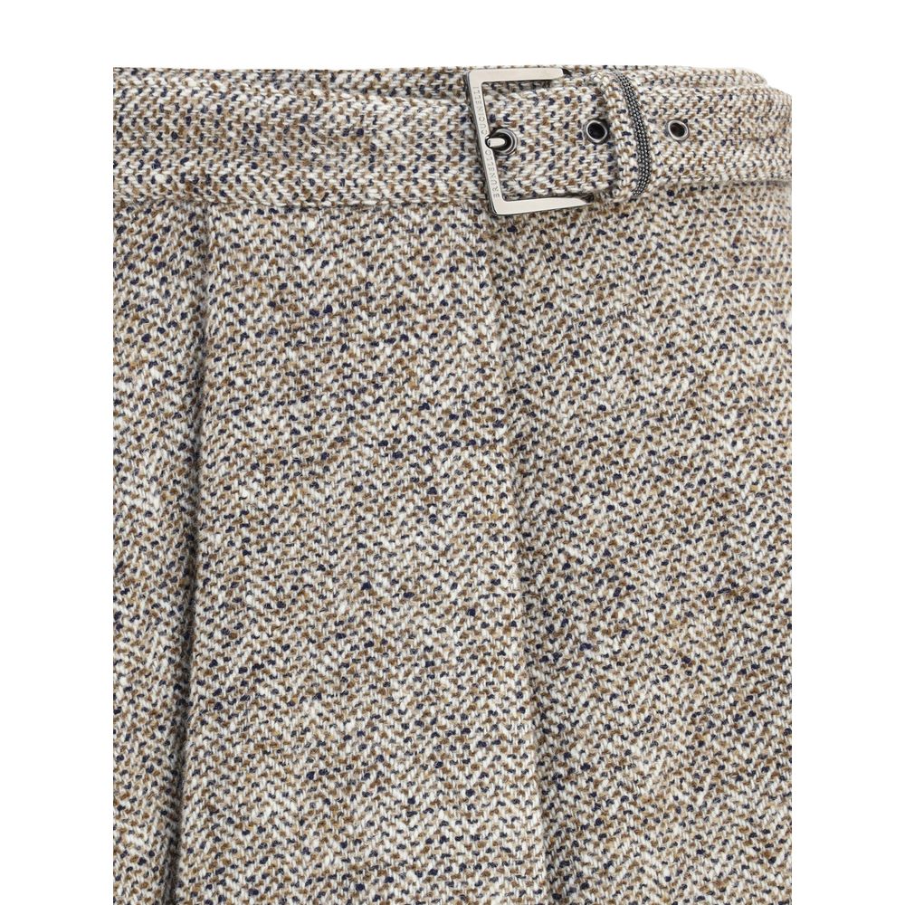 Brown Fleece Wool Midi Skirt