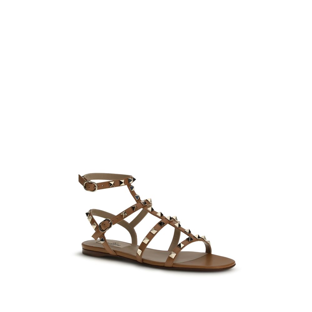 Beige Calf Leather Bos Taurus Flat Sandals