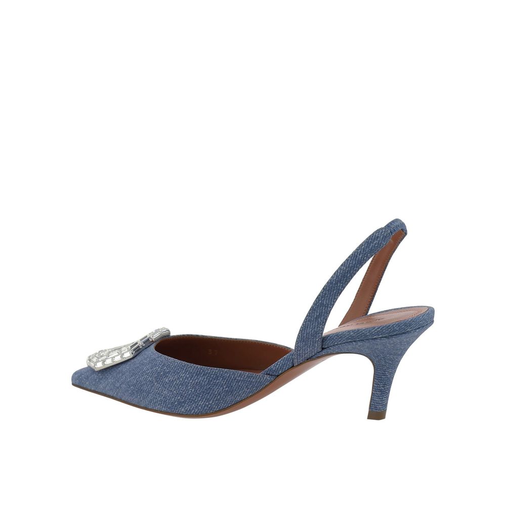 Blue Nubuc Leather Mid Heel Pumps