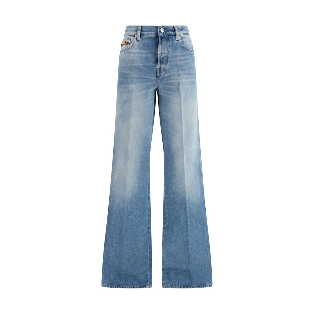 Light Blue Cotton Flared Jeans