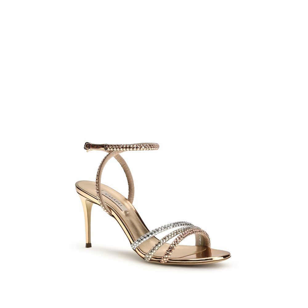Gold Calf Leather Bos Taurus Stiletto Heel Sandals
